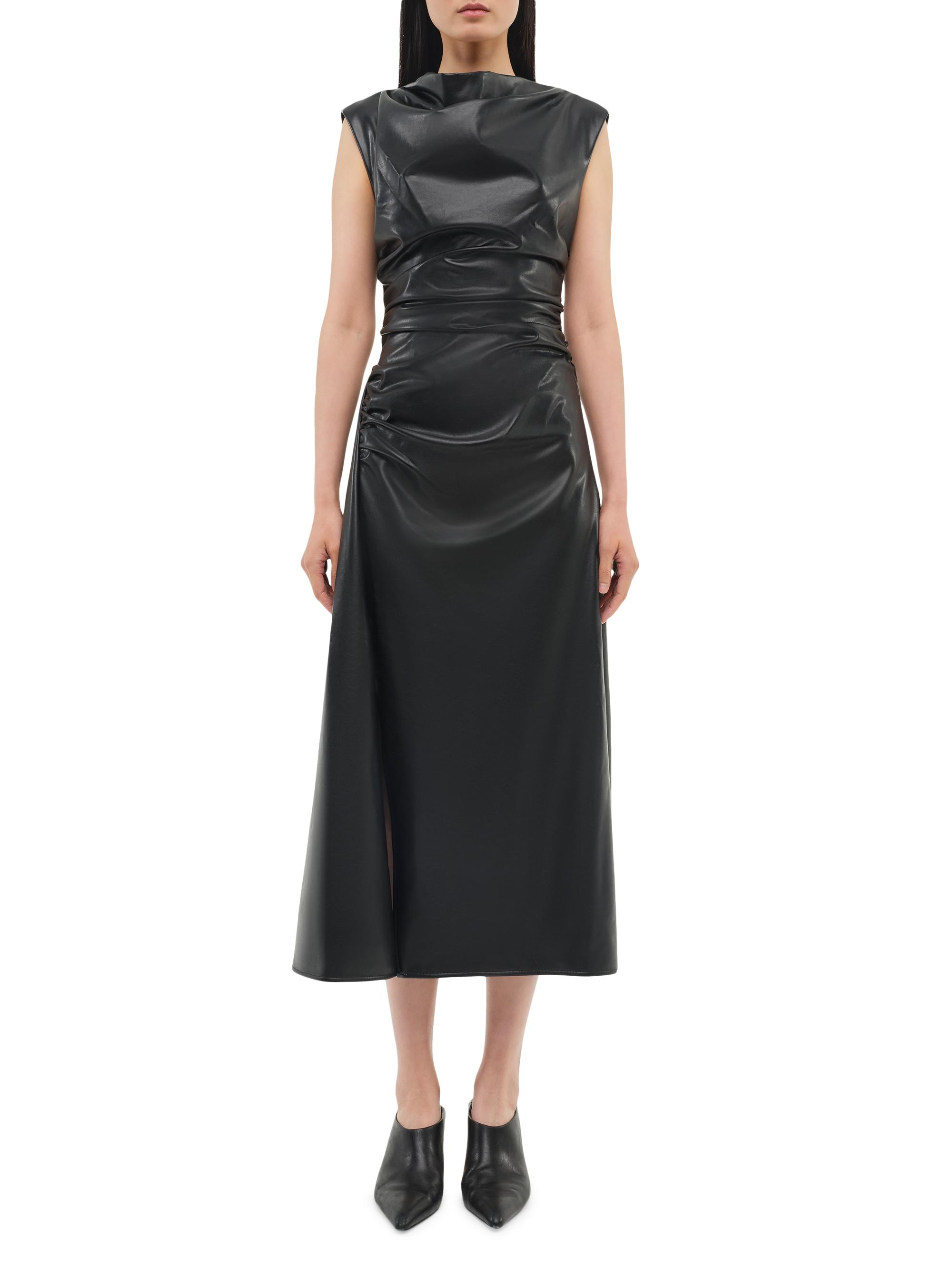 SIMKHAI Women's Burke Faux Leather Draped Midi-Dress - Black