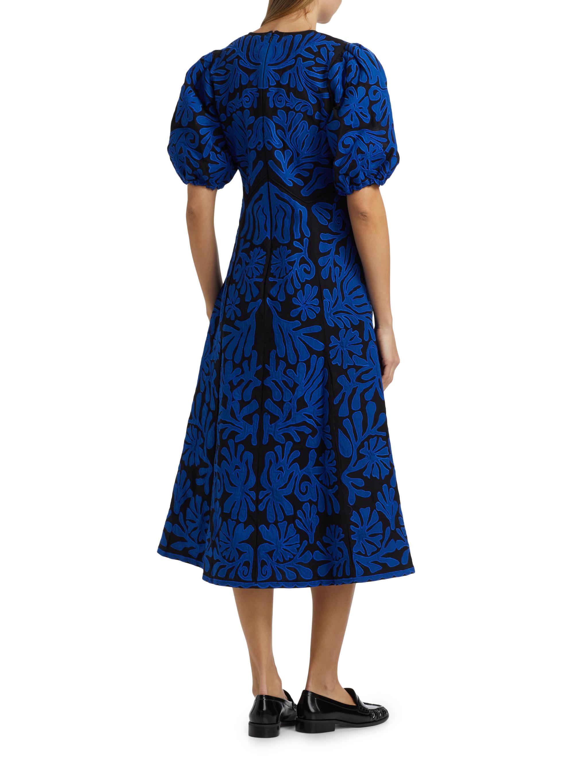 Sea Agathe Applique Puff-Sleeve Midi-Dress | Saks Fifth Avenue