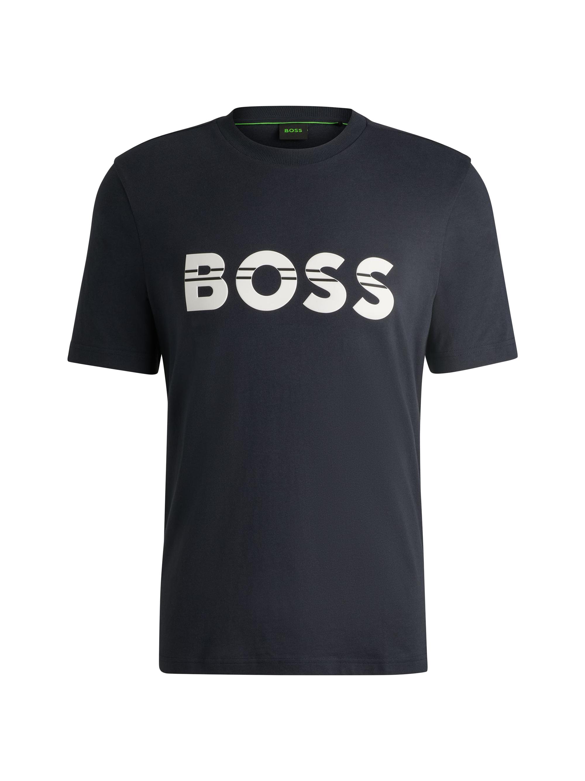 BOSS Men's Cotton Jersey Regular Fit T-Shirt with Logo Artwork - Dark Blue