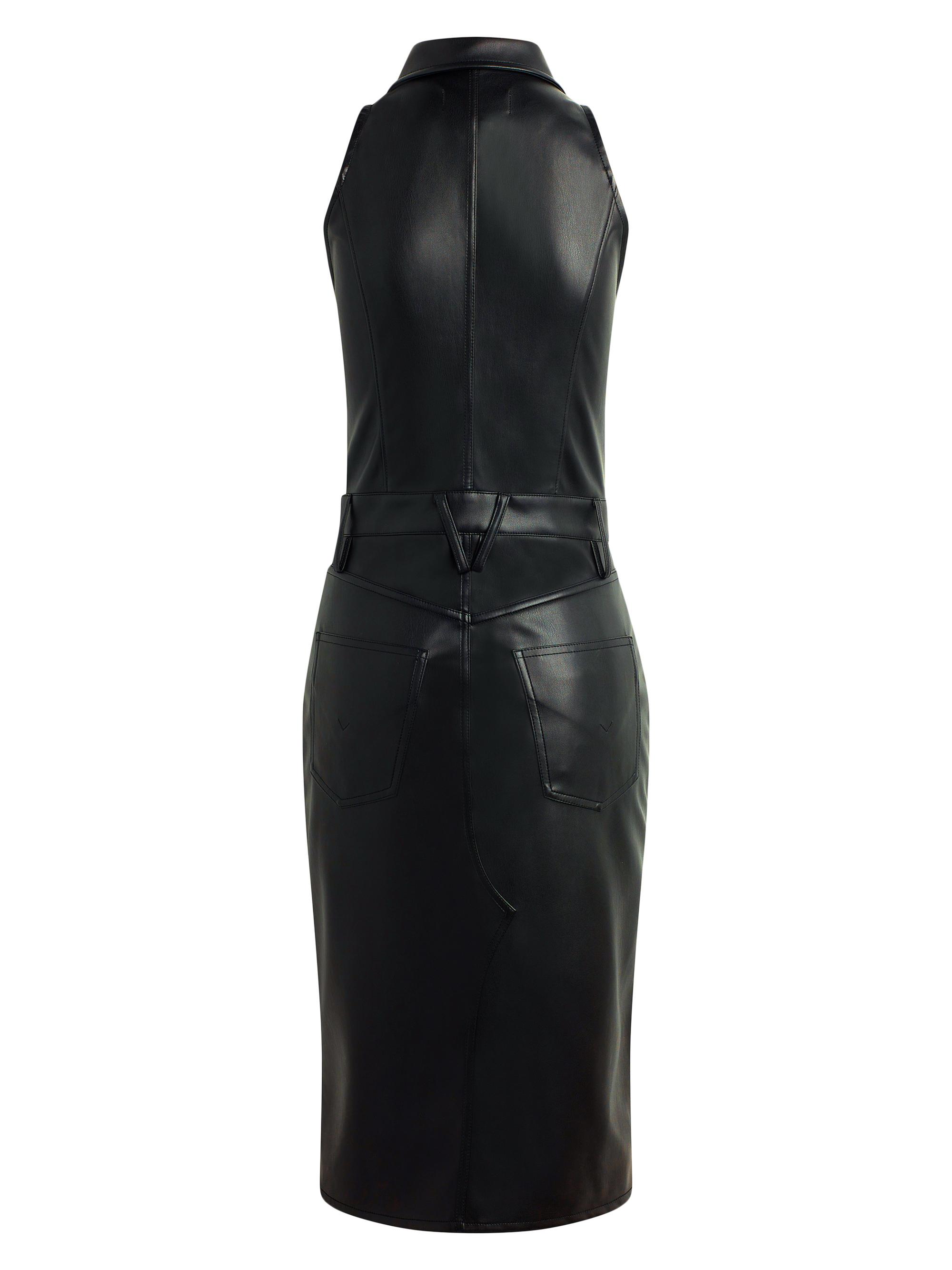 Hudson Jeans Women's Vegan Leather Halter Utility Midi-Dress - Black