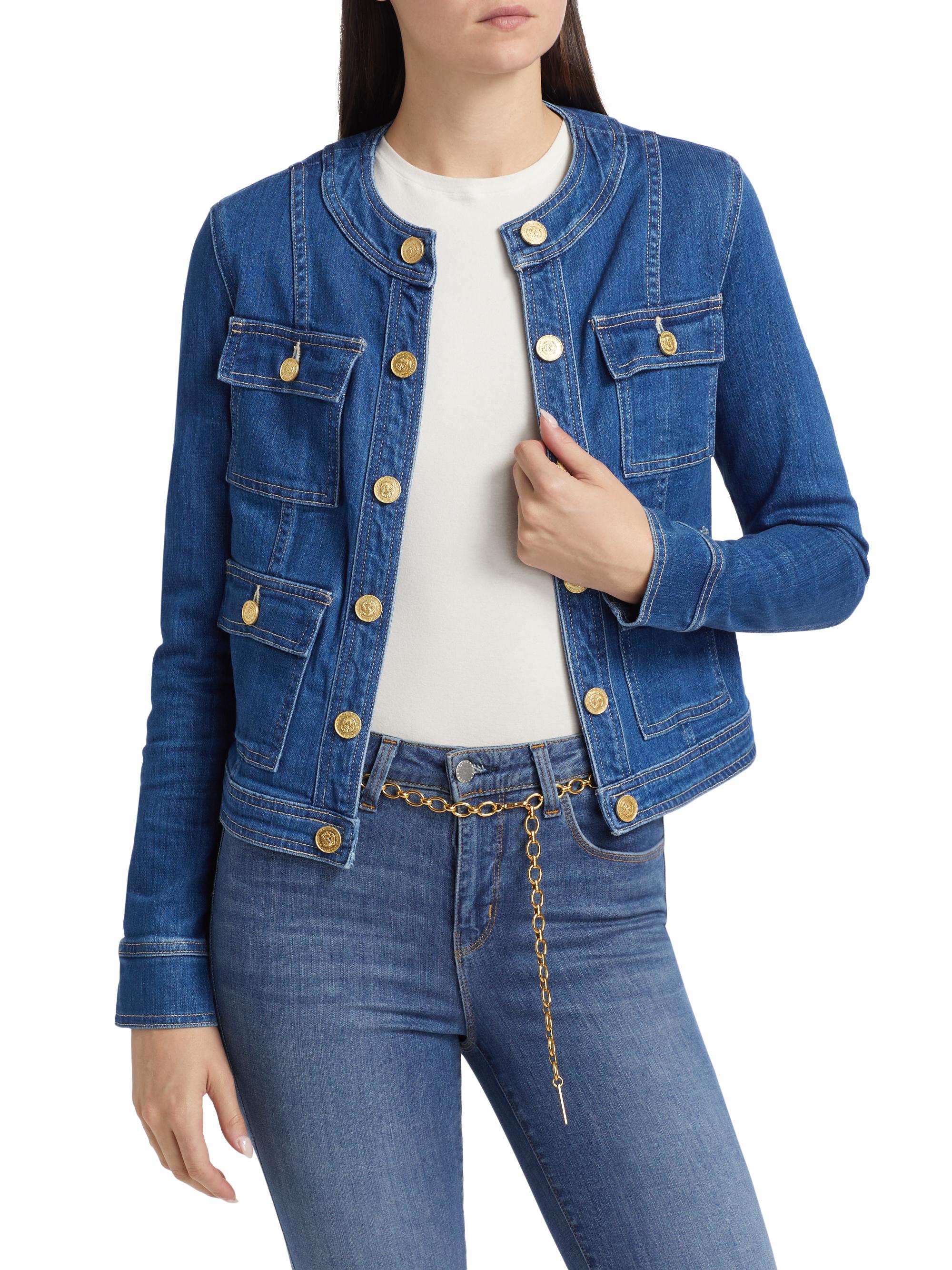 L'AGENCE Yari Collarless Denim Jacket | Saks Fifth Avenue