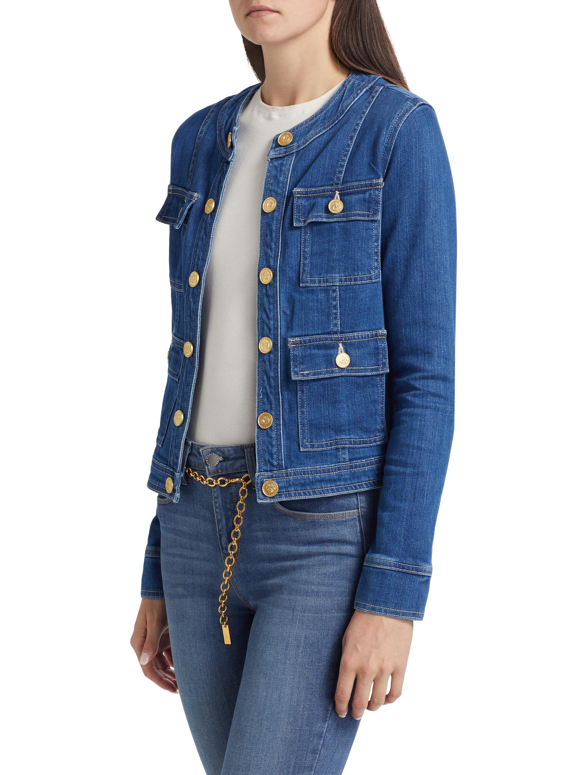 L'AGENCE Yari Collarless Denim Jacket | Saks Fifth Avenue
