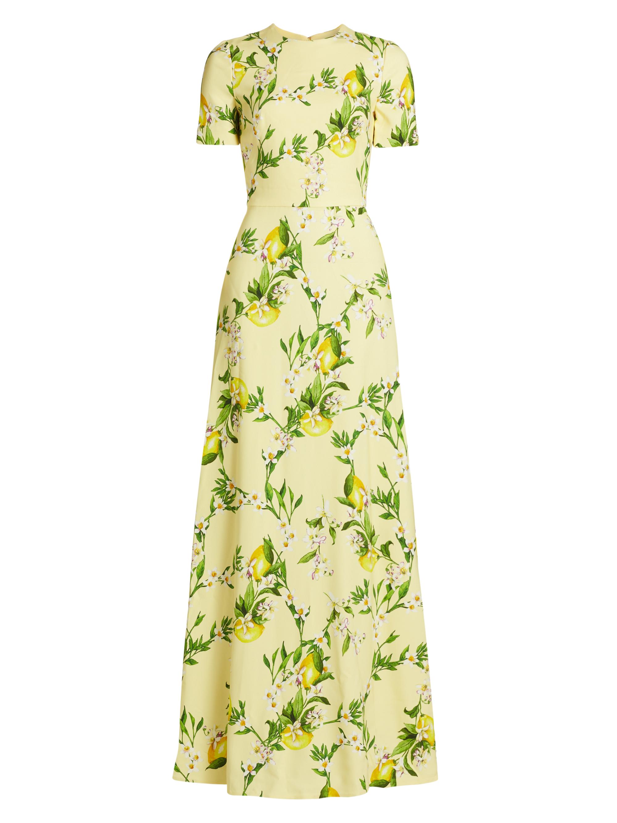 Monique Lhuillier Women's Lemon Print Short-Sleeve A-Line Gown - Lemon Drop Multi