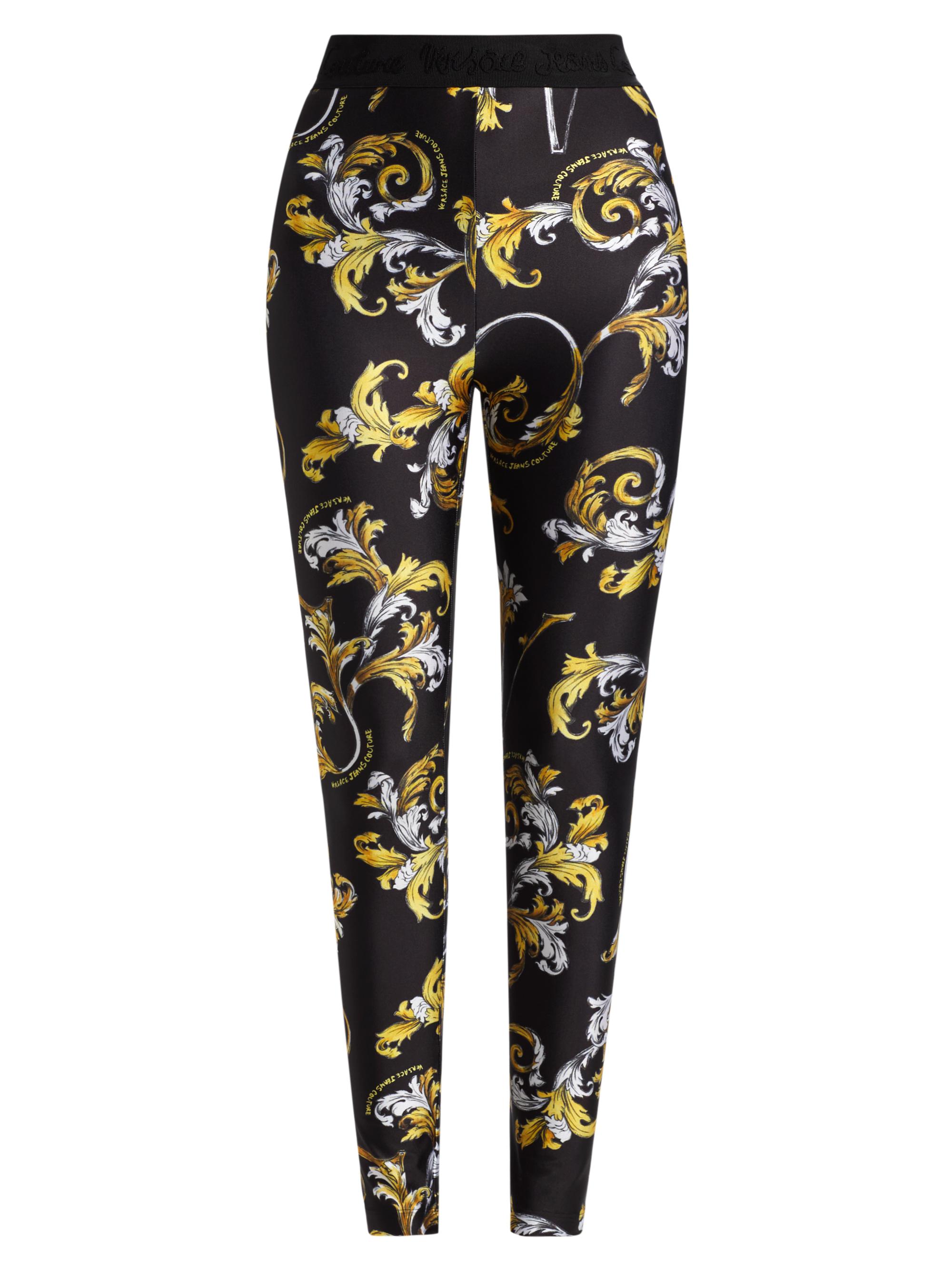 Versace Jeans Couture Women's Baroque Logo-Waistband Leggings - Black Gold
