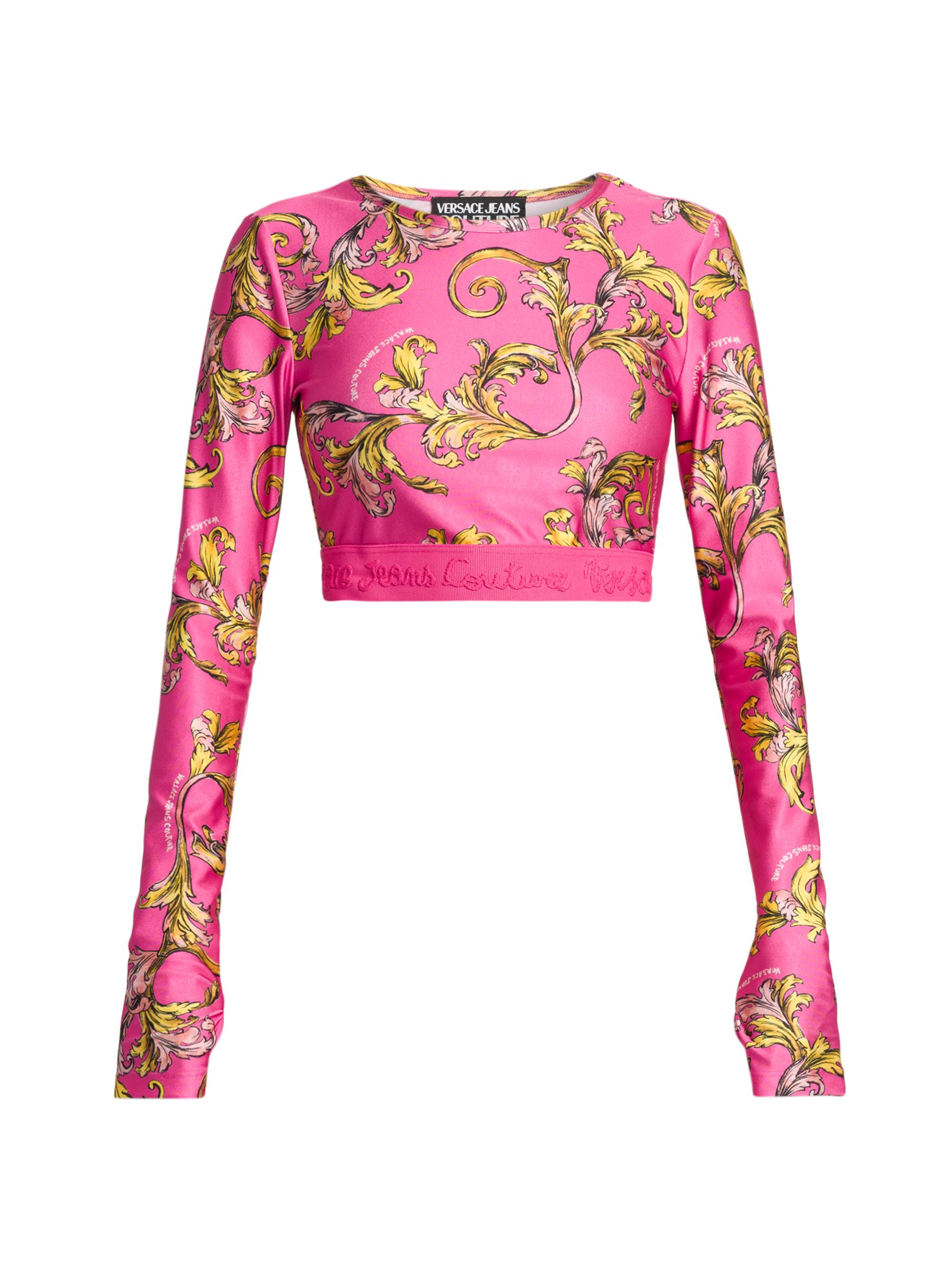 Versace Jeans Couture Women's Baroque Cropped Crewneck T-Shirt - Flamingo