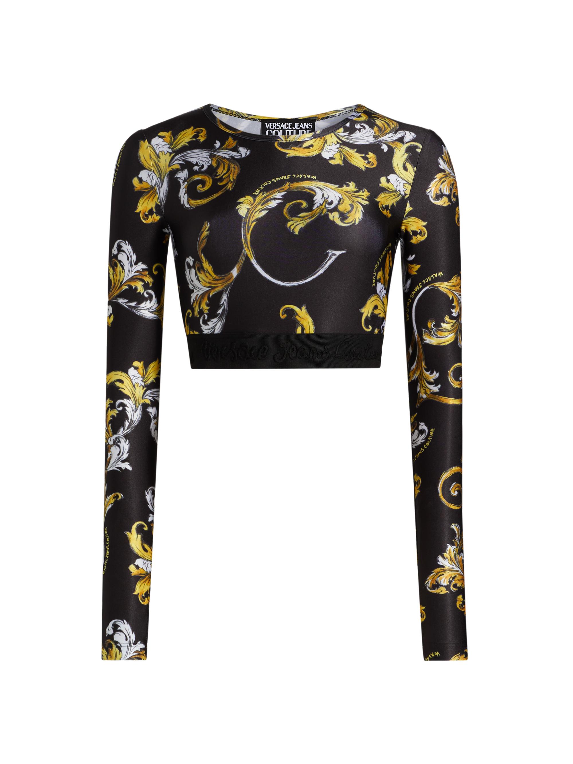 Versace Jeans Couture Women's Barocco Cropped Long-Sleeve T-Shirt - Black Gold