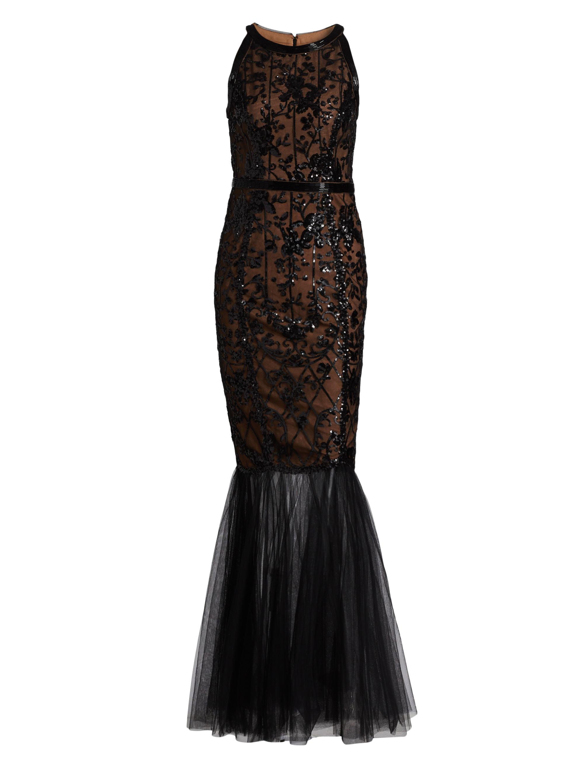 Marchesa Notte Women's Floral Sequined Tulle Mermaid Gown - Black