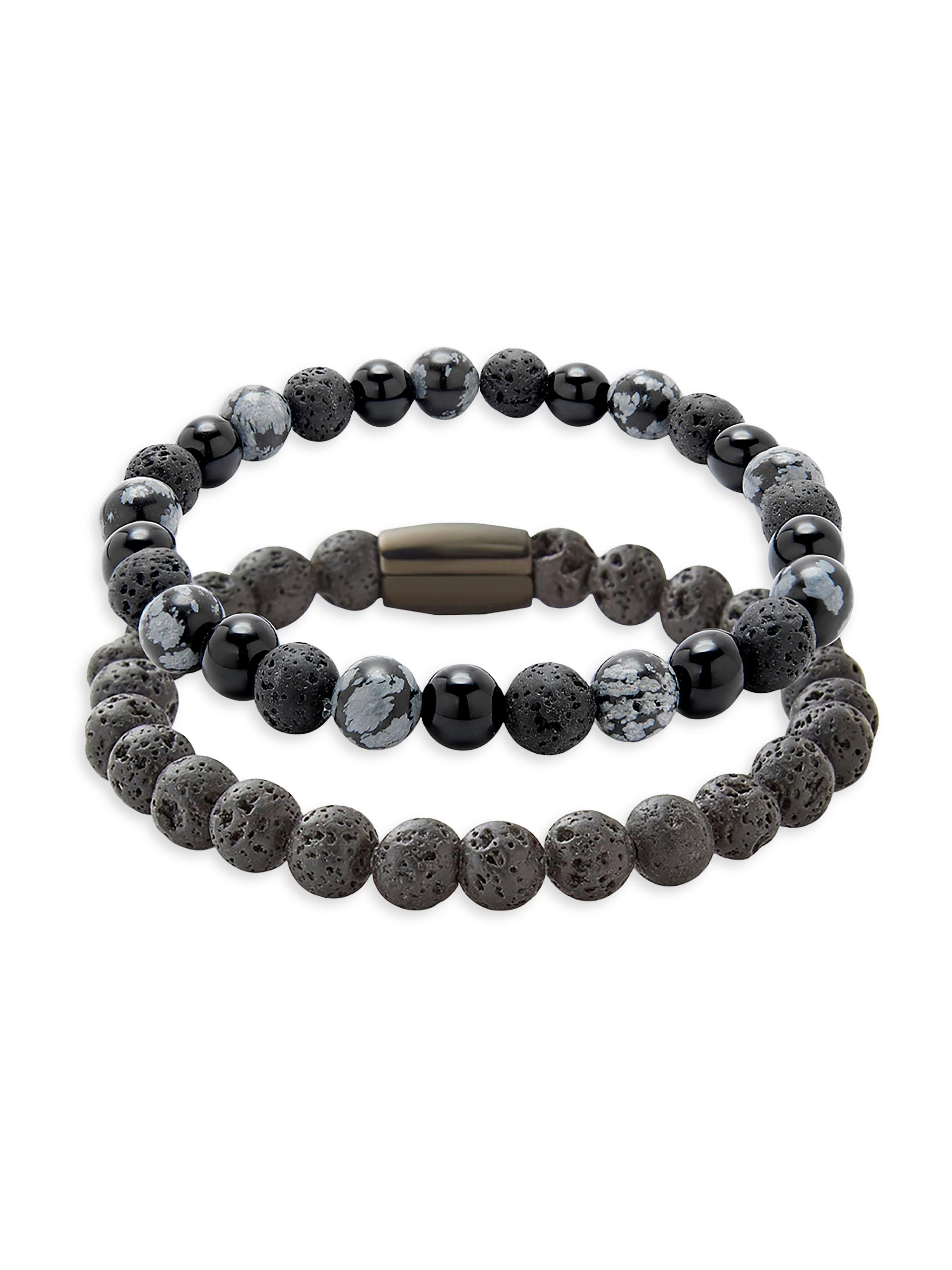 brook & york Men's Lava Rock & Gray Agate Beaded Bracelet Set - Gray Black