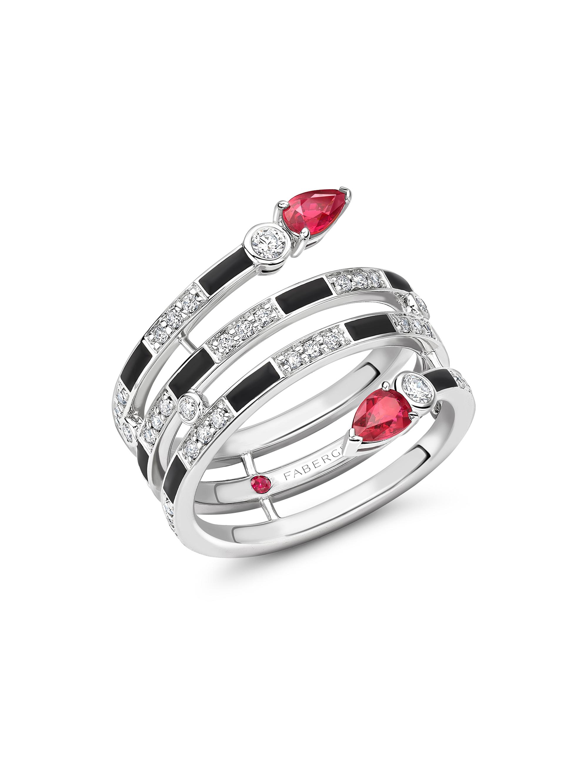 Fabergé Women's  x Beetlejuice Beetlejuice White Gold, Ruby & Black Enamel Spiral Wrap Ring - Red