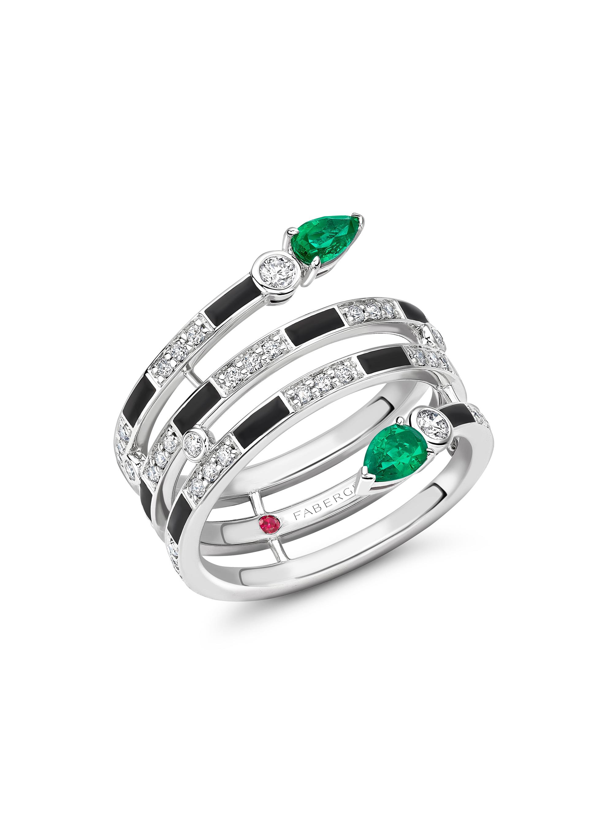 Fabergé Women's  x Beetlejuice Beetlejuice White Gold, Emerald & Black Enamel Spiral Wrap Ring - Green