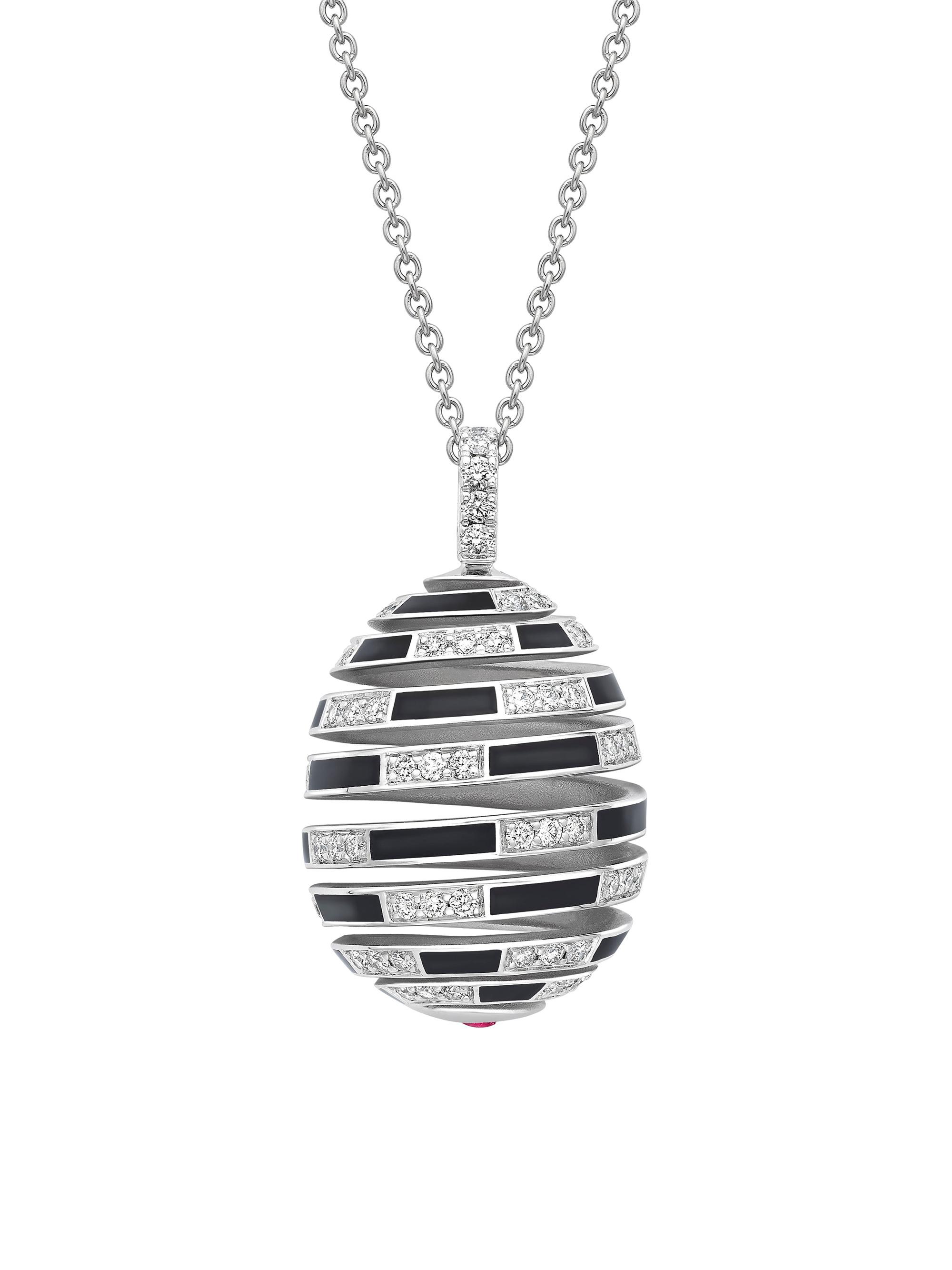 Fabergé Women's  x Beetlejuice Beetlejuice White Gold, Ruby, Diamond & Black Enamel Spiral Pendant - Red