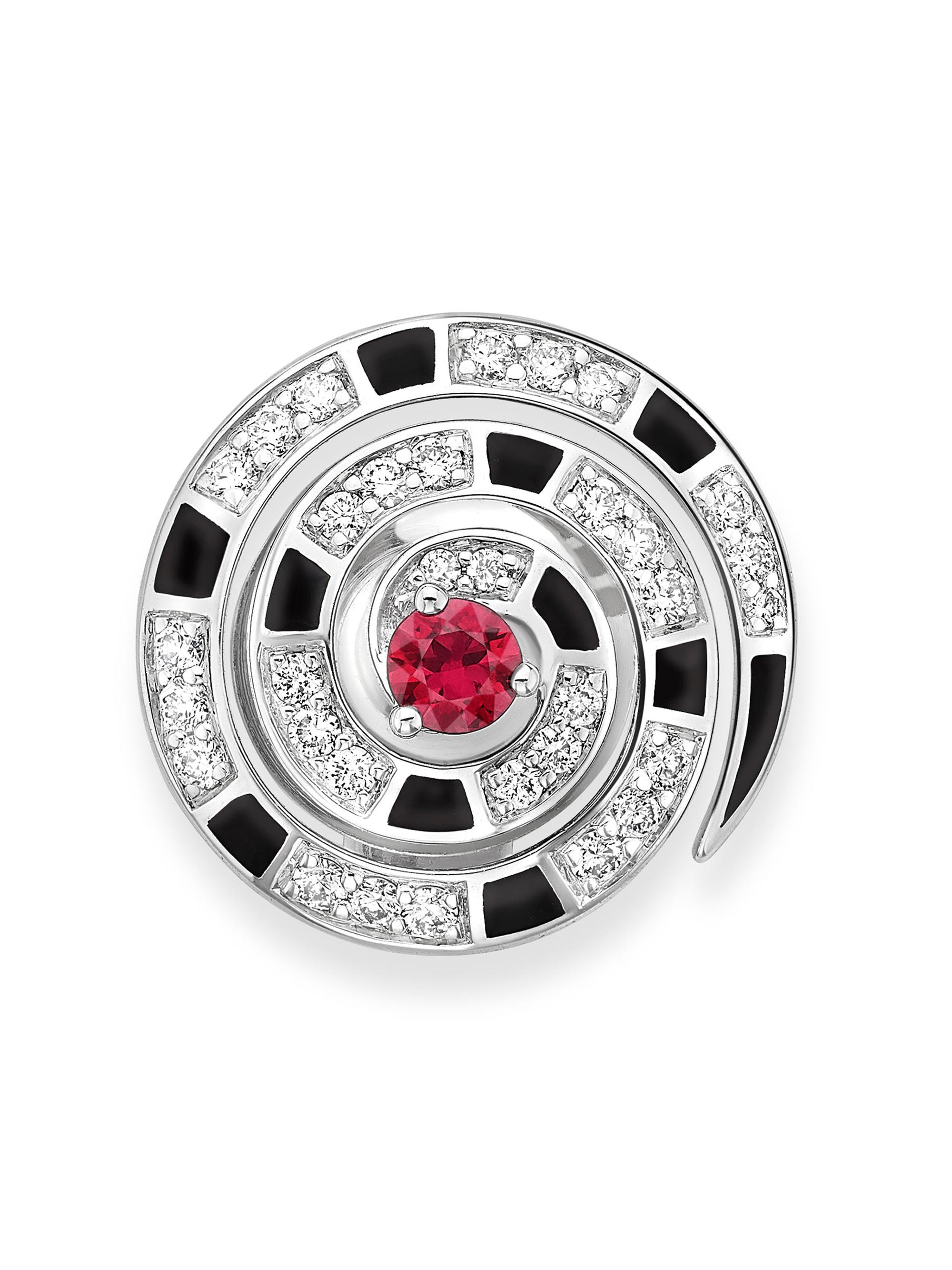 Fabergé Women's  x Beetlejuice Beetlejuice White Gold, Ruby & Diamond Spiral Lapel Pin - Red