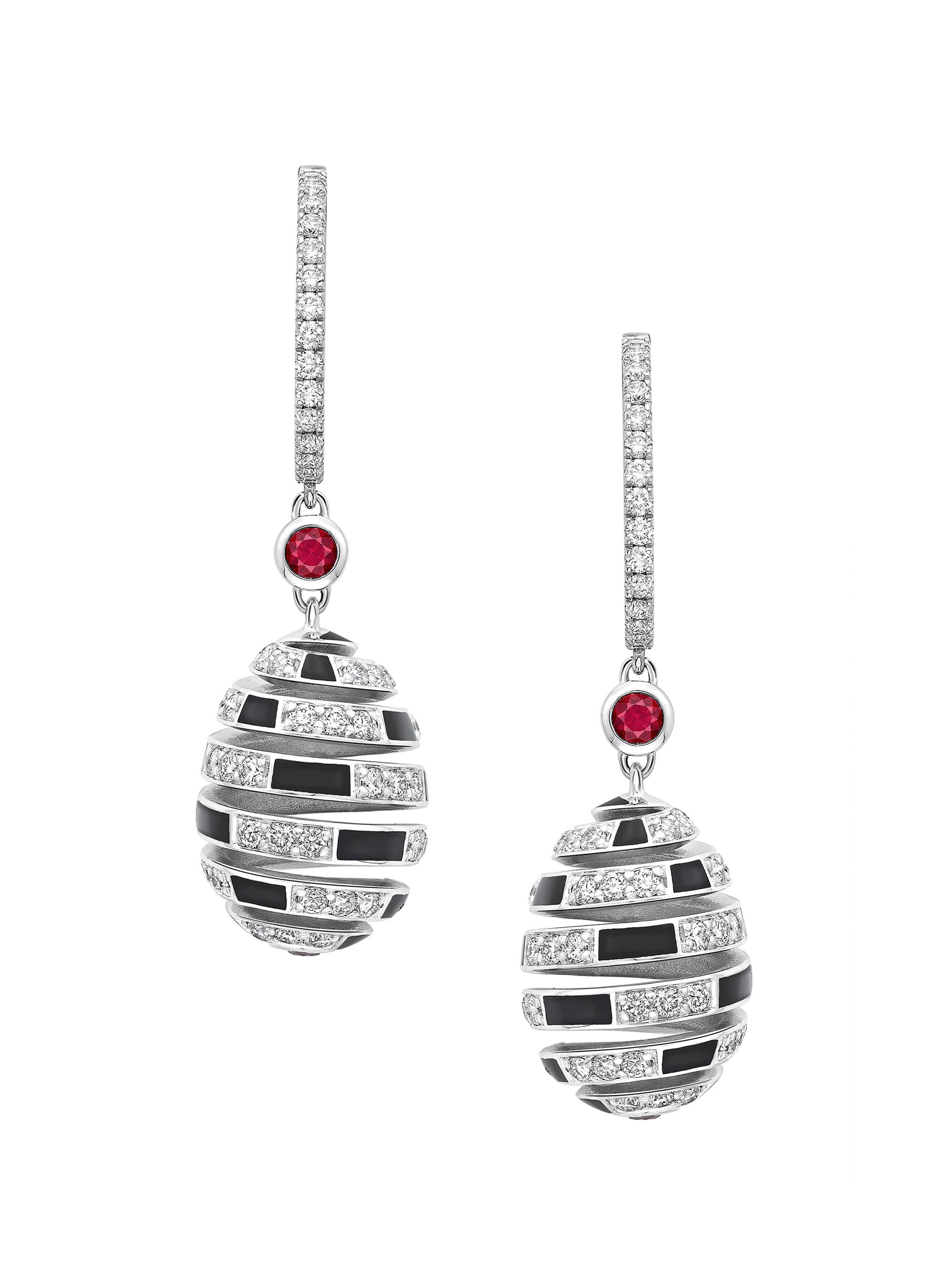 Fabergé Women's  x Beetlejuice Beetlejuice White Gold, Ruby & Black Enamel Spiral Earrings - Red