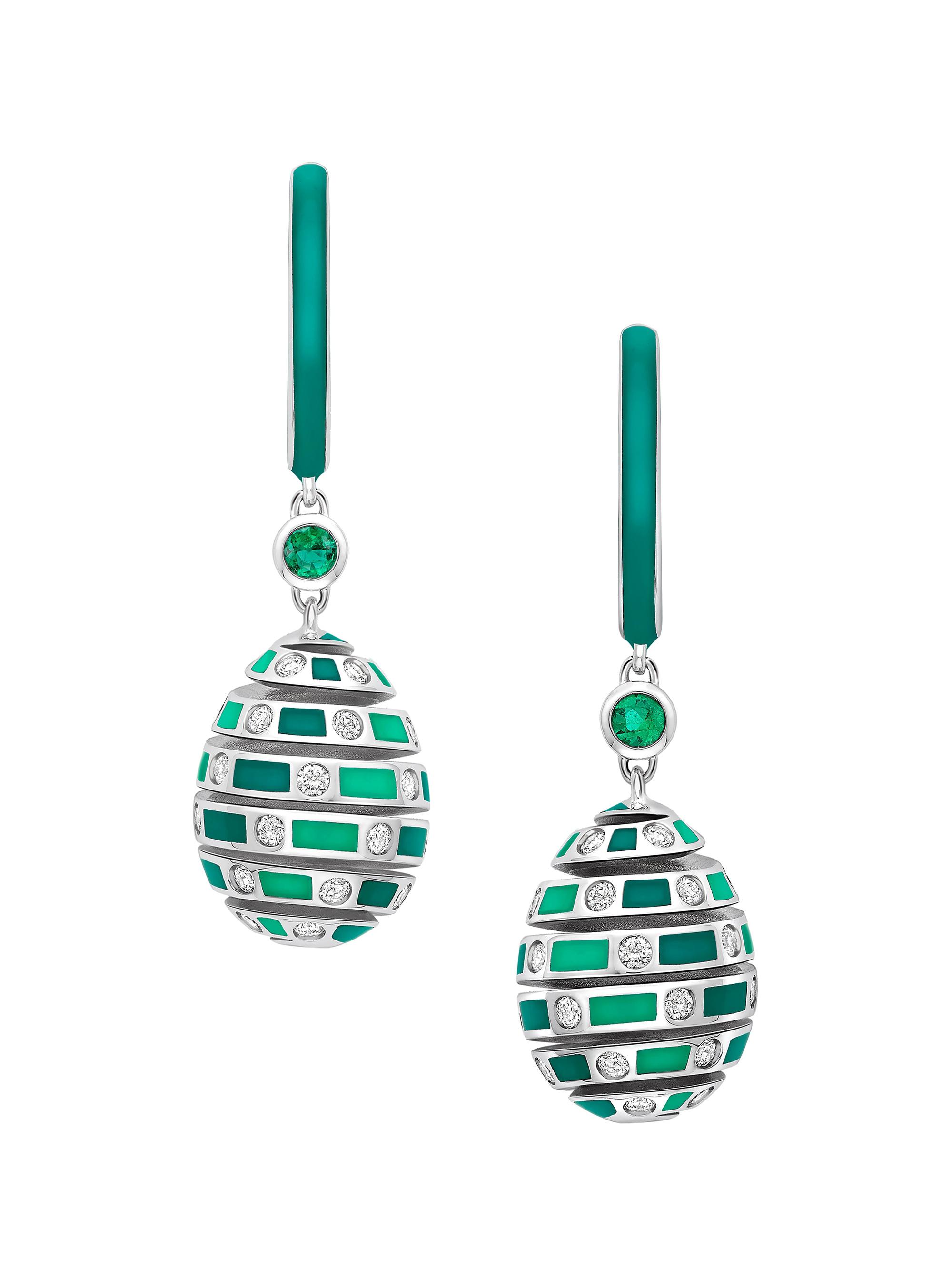 Fabergé Women's  x Beetlejuice Beetlejuice White Gold, Emerald & Green Enamel Spiral Earrings - Green
