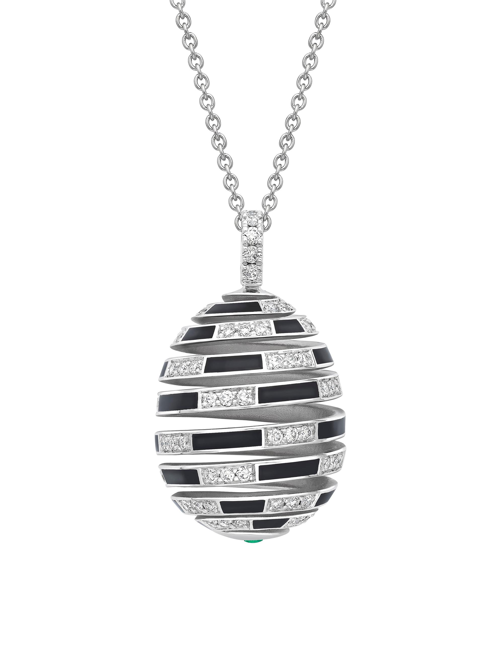 Fabergé Women's  x Beetlejuice Beetlejuice White Gold, Emerald, Diamond & Black Enamel Spiral Pendant - Green