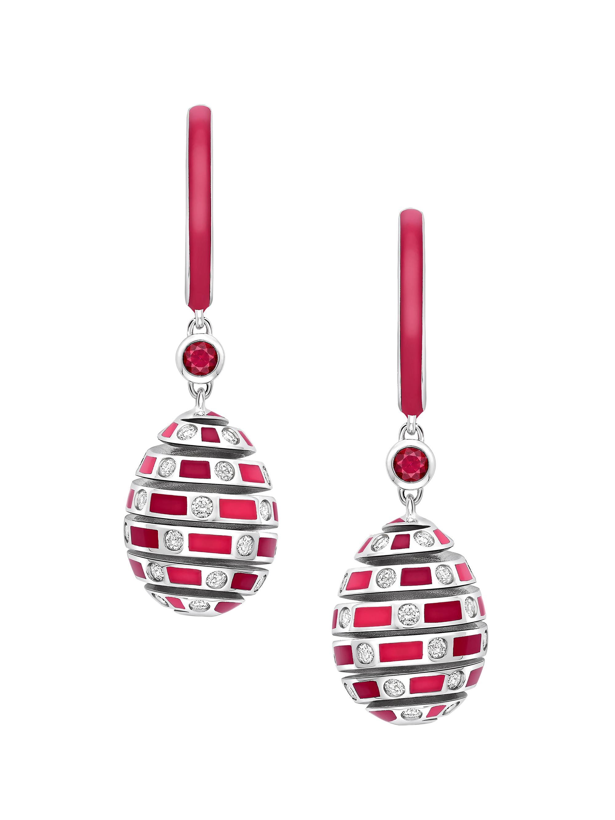 Fabergé Women's  x Beetlejuice Beetlejuice White Gold, Ruby & Red Enamel Spiral Earrings - Red