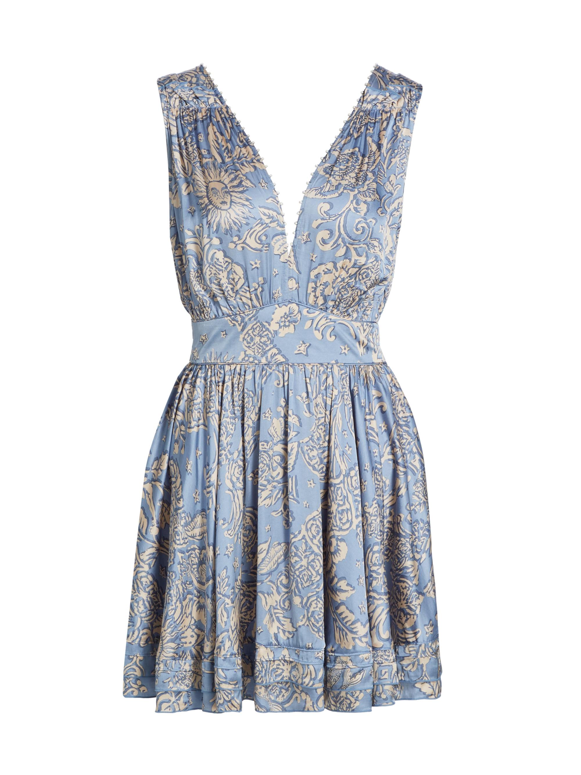 Poupette St Barth Women's Bessie Embellished Printed V-Neck Minidress - Blue Oriental Foulard