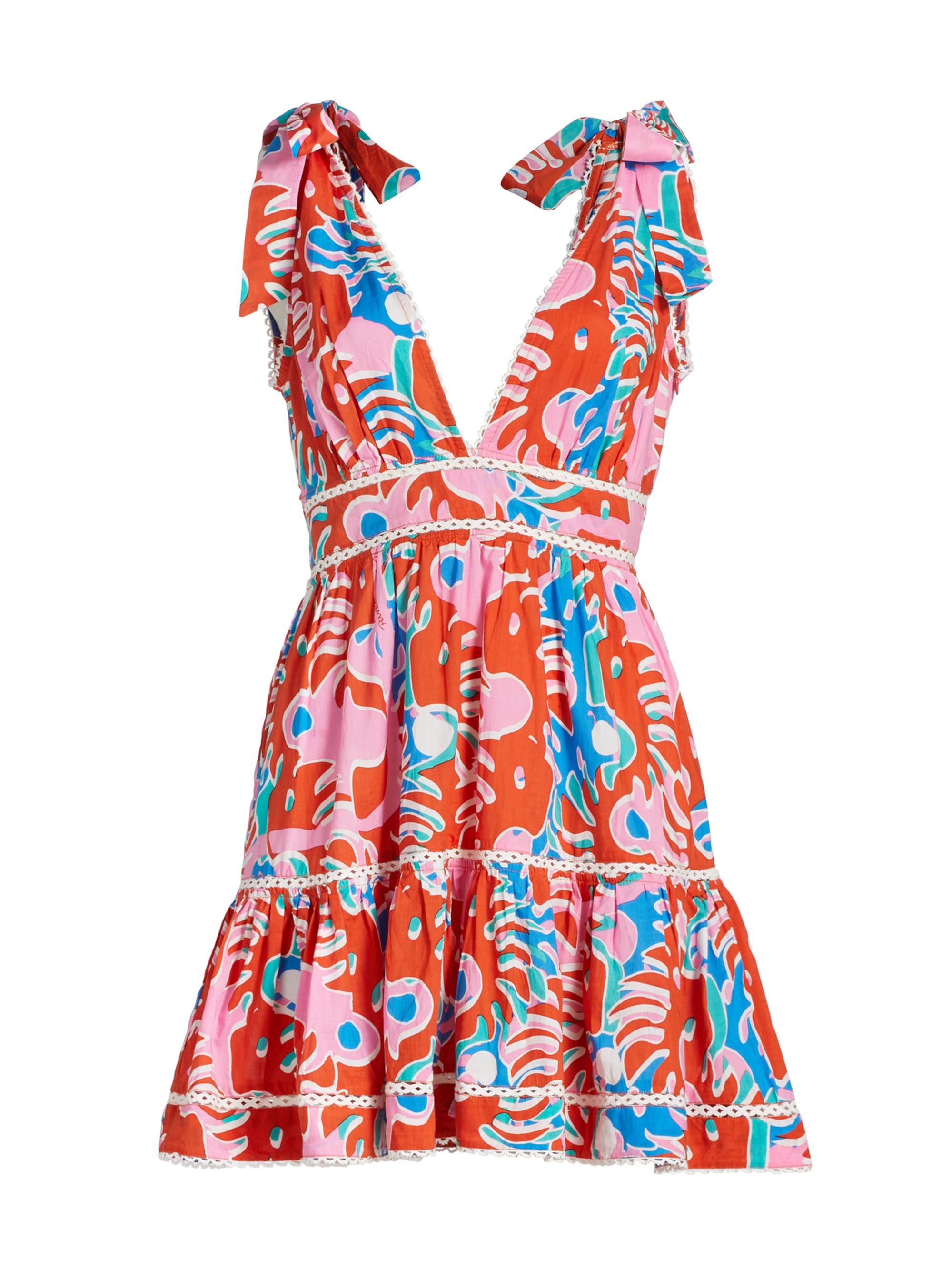 Poupette St Barth Women's Cara Bow Minidress - Red Geo Afro