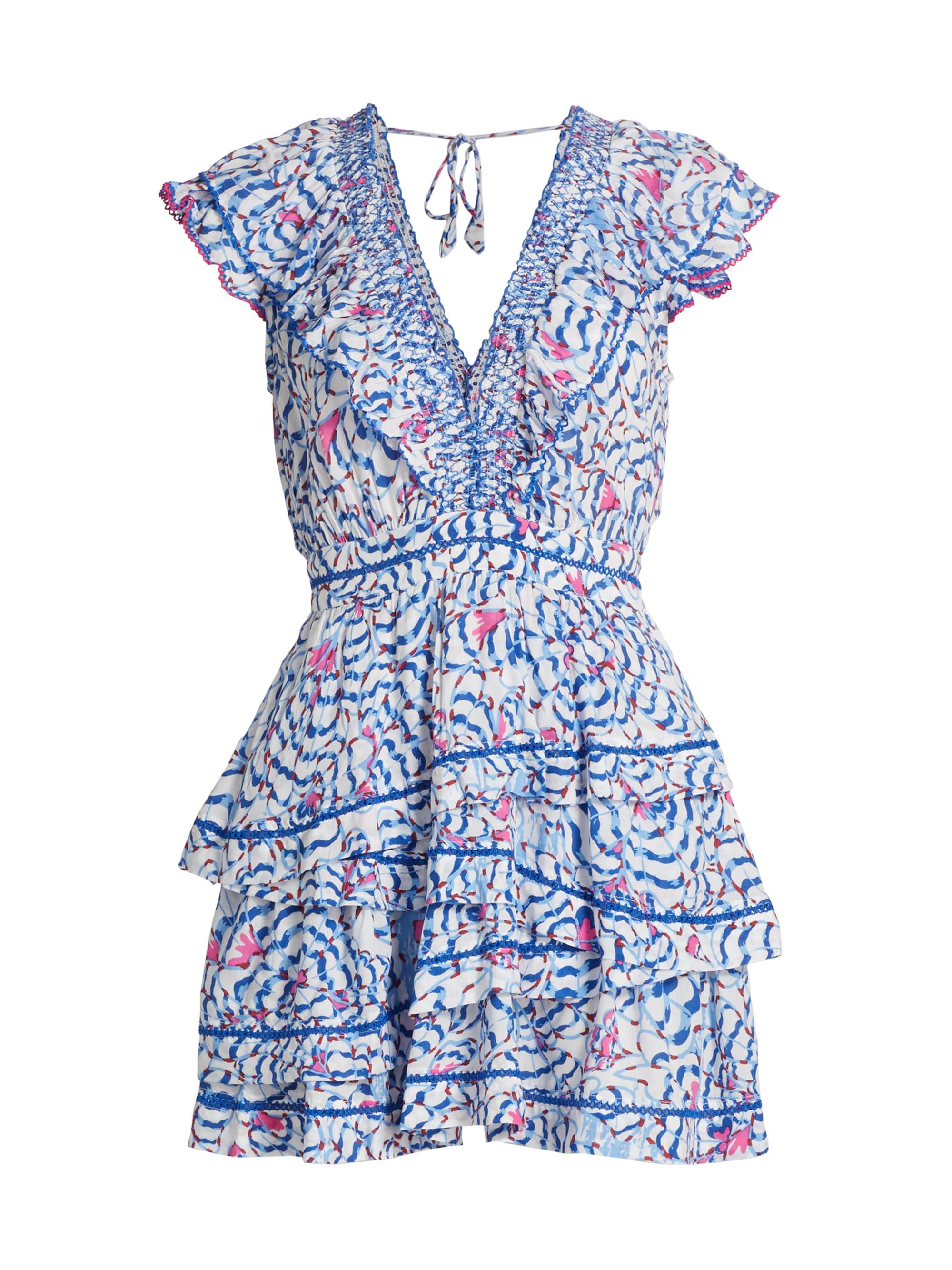 Poupette St Barth Women's Carol Ruffle Minidress - Blue Wings Flower