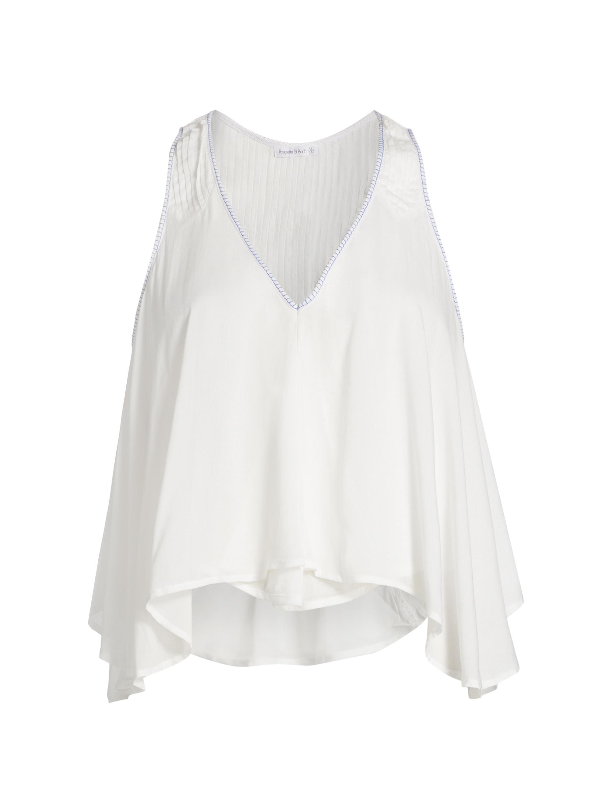Poupette St Barth Women's Fanie V-Neck Top - Natural White Blue Plain