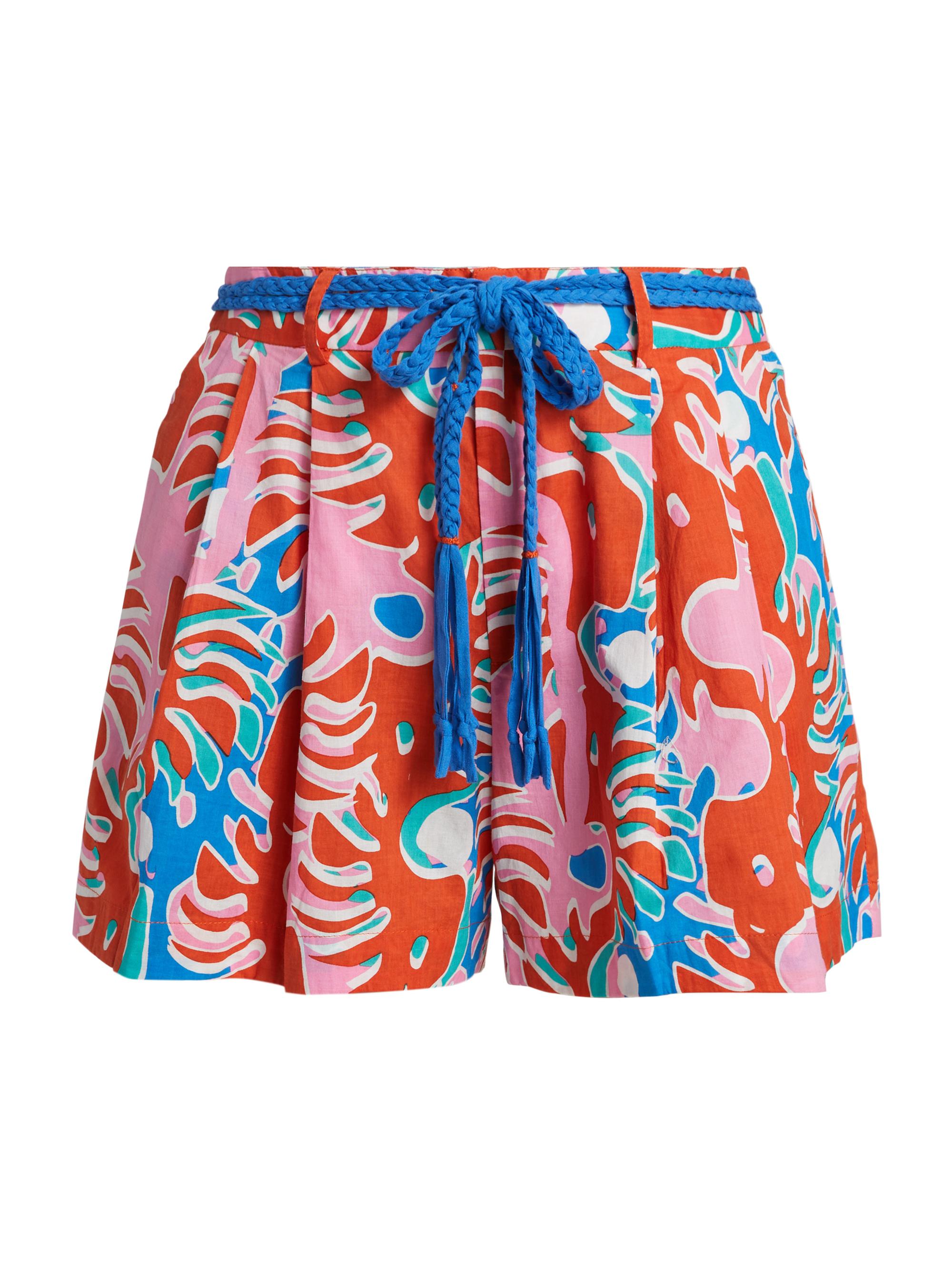Poupette St Barth Women's Chantal Belted Cotton Shorts - Red Geo Afro