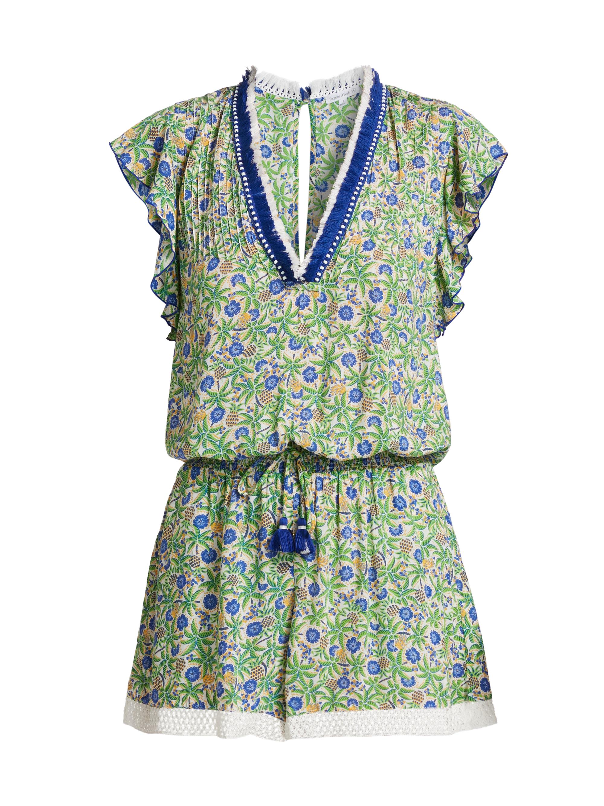 Poupette St Barth Women's Sasha Floral Knit Drawstring Romper - Blue Honolulu