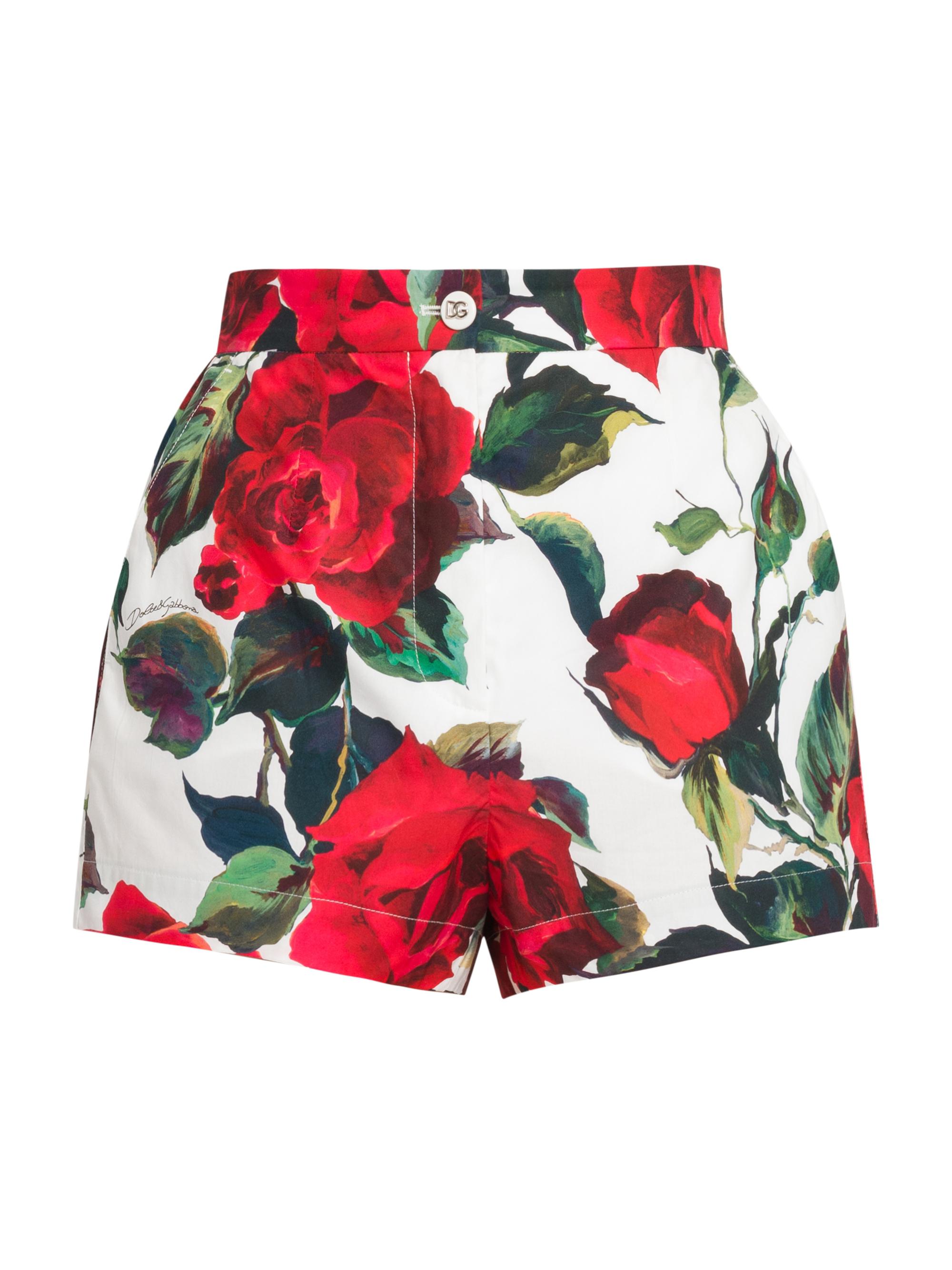 Dolce & Gabbana Women's Roses Cotton Fitted Shorts - Rosa Rossa