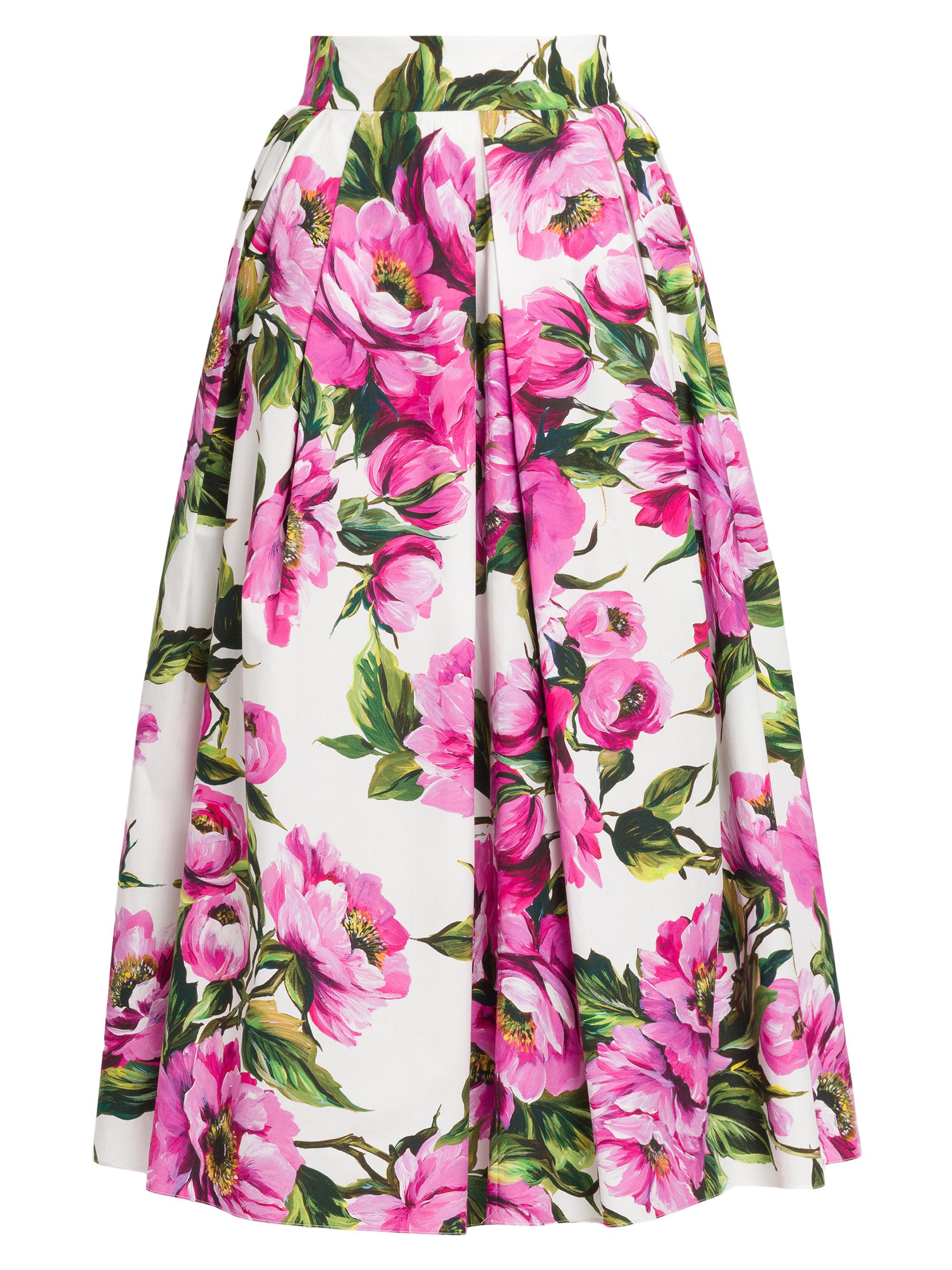 Dolce&Gabbana Peonies Box-Pleated Cotton Midi-Skirt | Saks Fifth