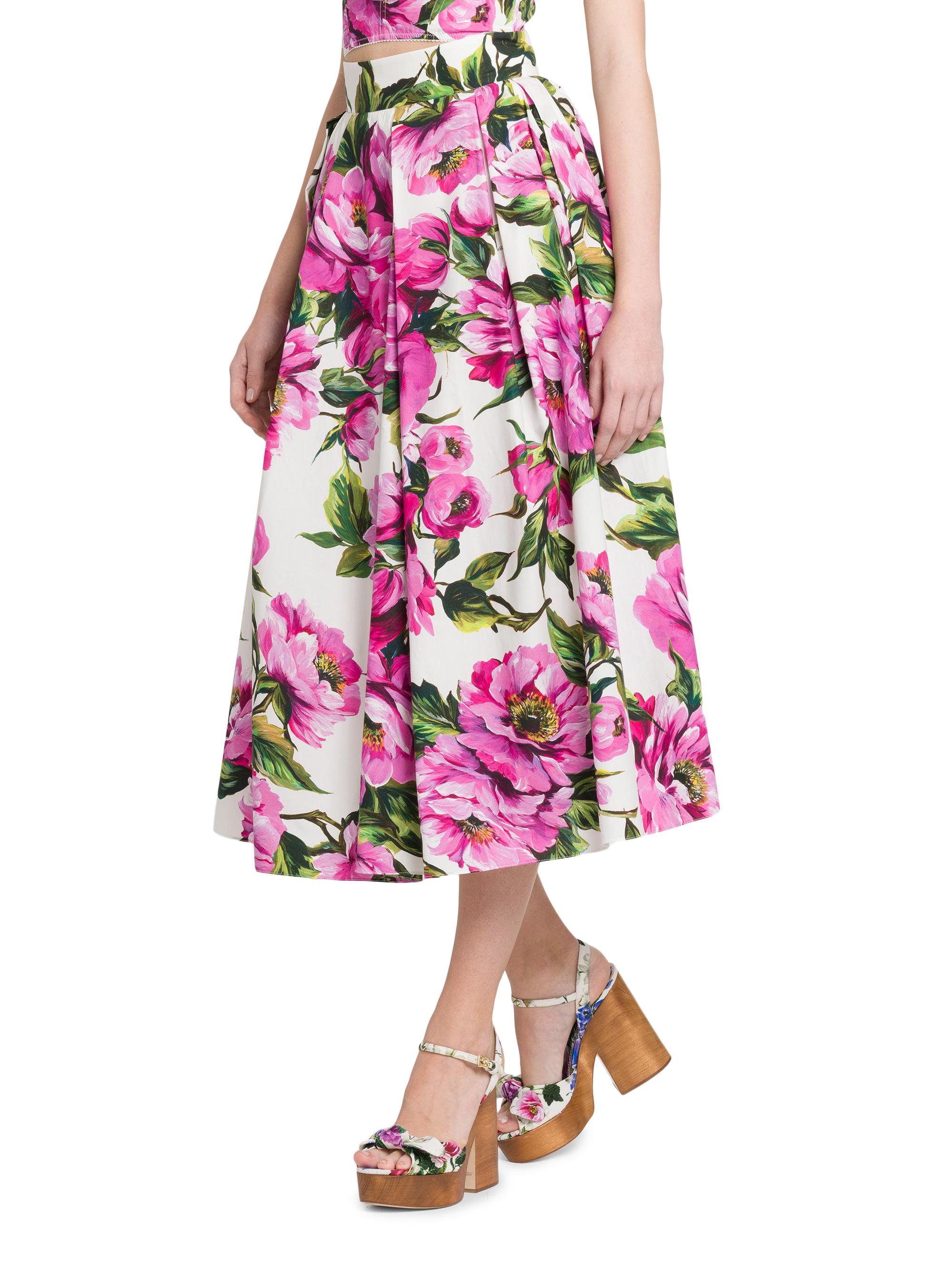 Dolce&Gabbana Peonies Box-Pleated Cotton Midi-Skirt | Saks Fifth