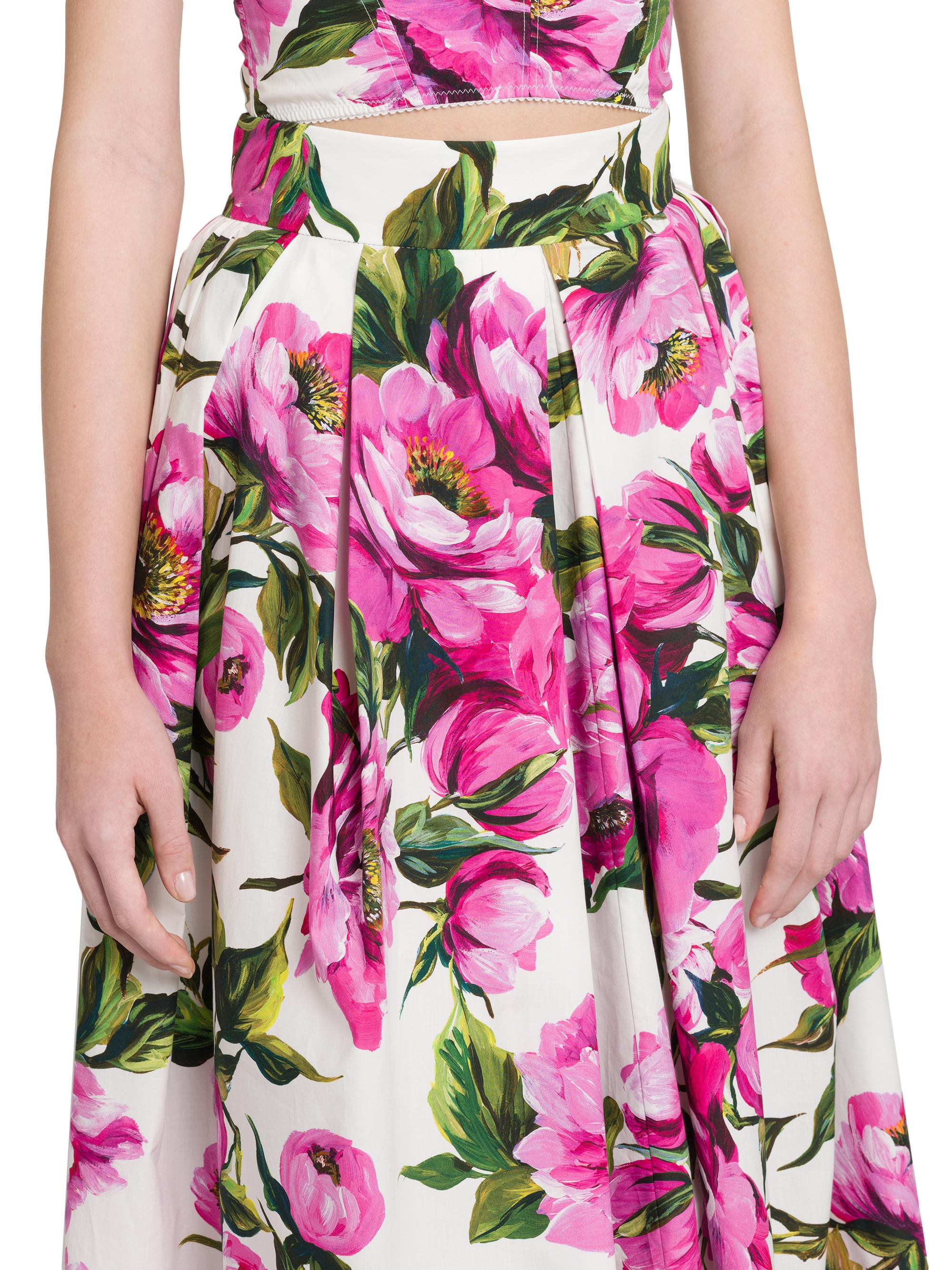Dolce&Gabbana Peonies Box-Pleated Cotton Midi-Skirt | Saks Fifth