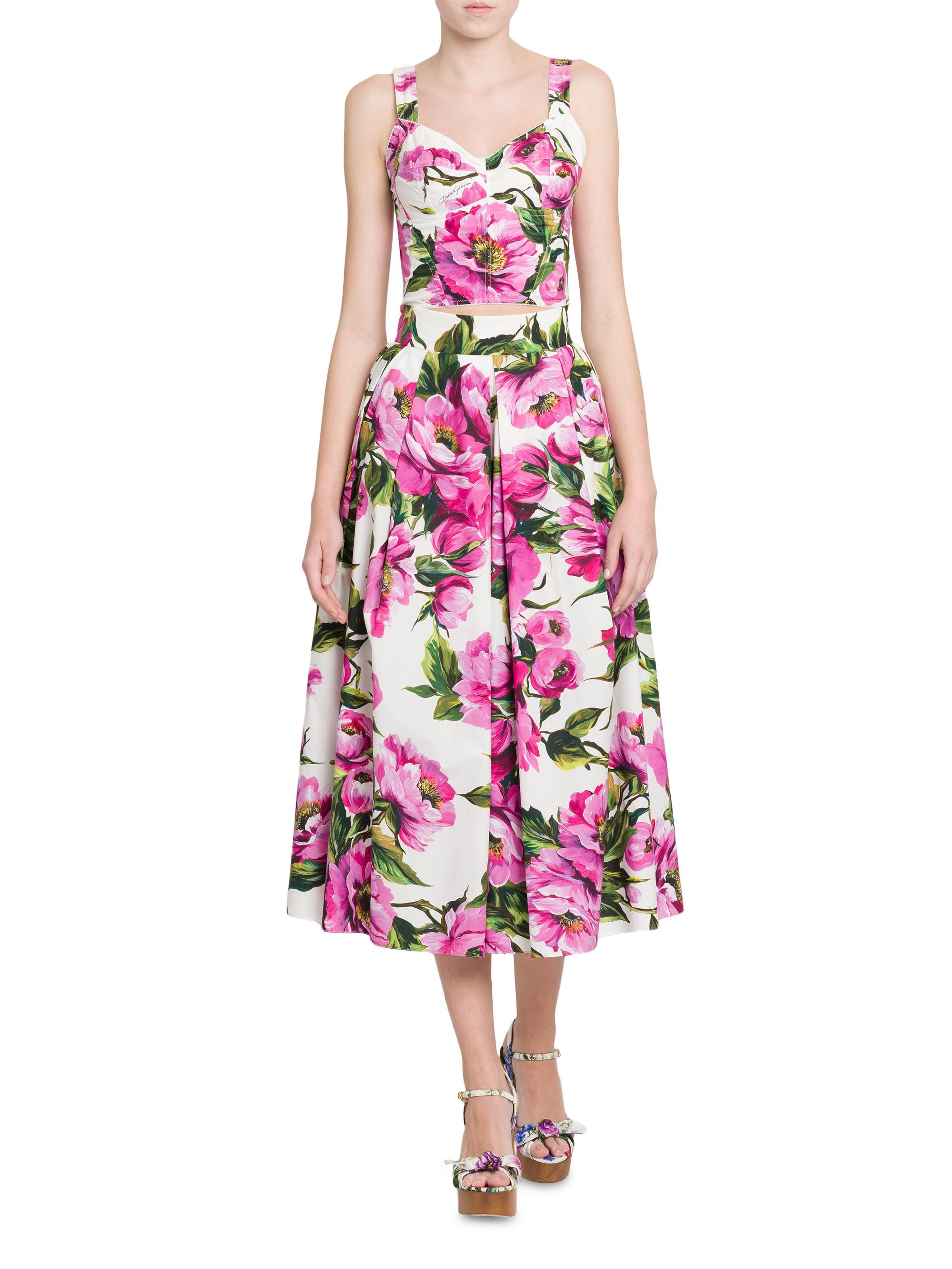 Dolce&Gabbana Peonies Box-Pleated Cotton Midi-Skirt | Saks Fifth
