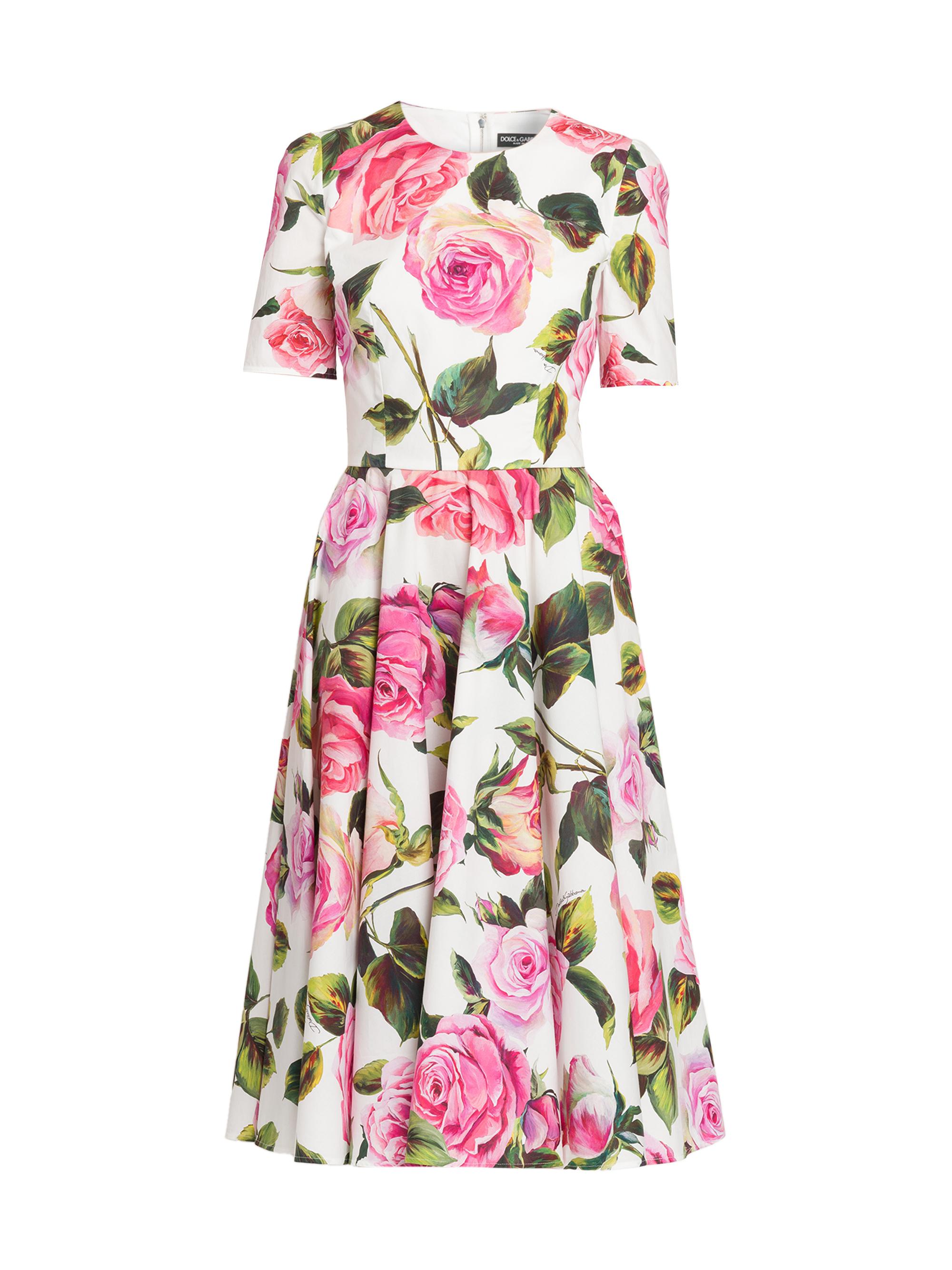 Dolce&Gabbana Pink Roses Cotton Dress | Saks Fifth Avenue