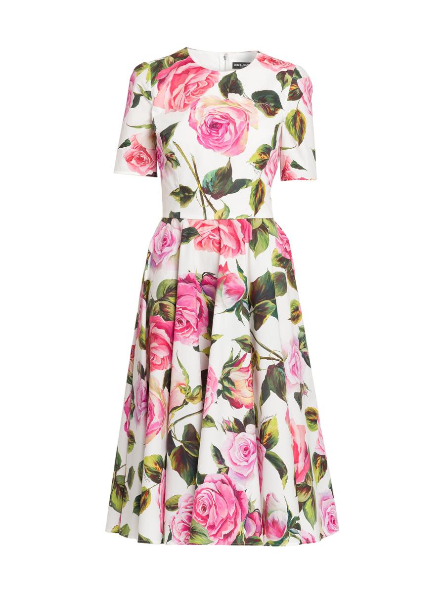 Dolce&Gabbana Pink Roses Cotton Dress | Saks Fifth Avenue