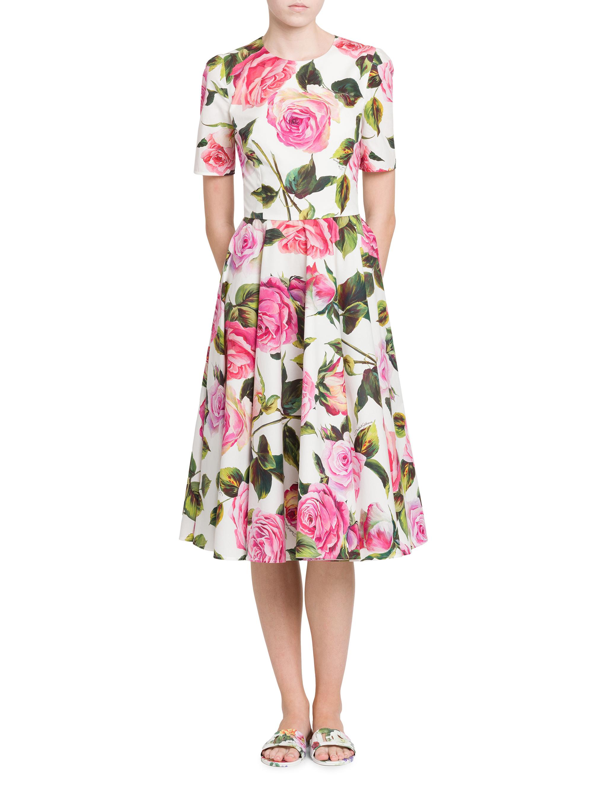 Dolce&Gabbana Pink Roses Cotton Dress | Saks Fifth Avenue