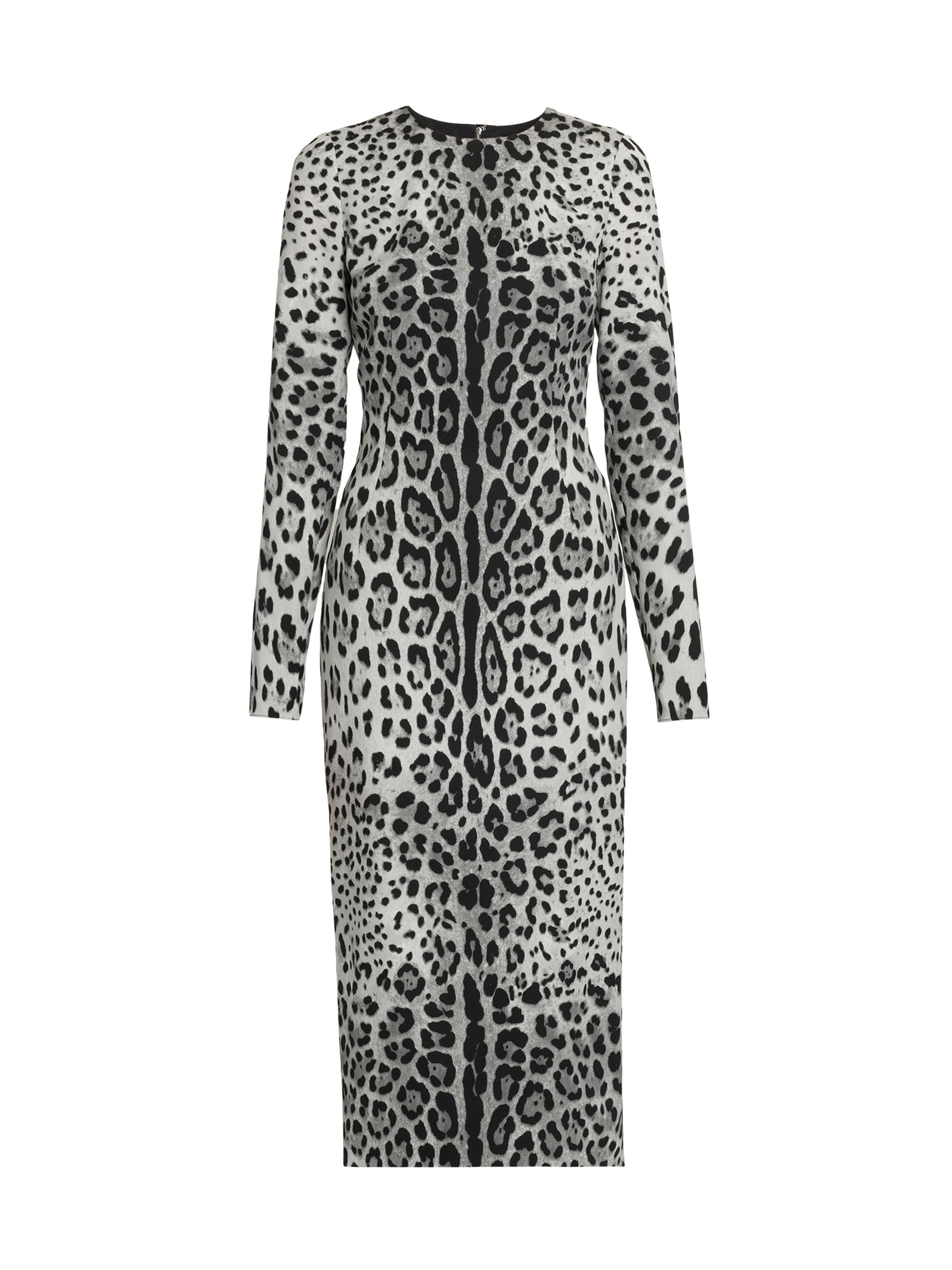 Dolce & Gabbana Women's Leopard Stretch-Silk Midi-Dress - Leonerofdo Grigio