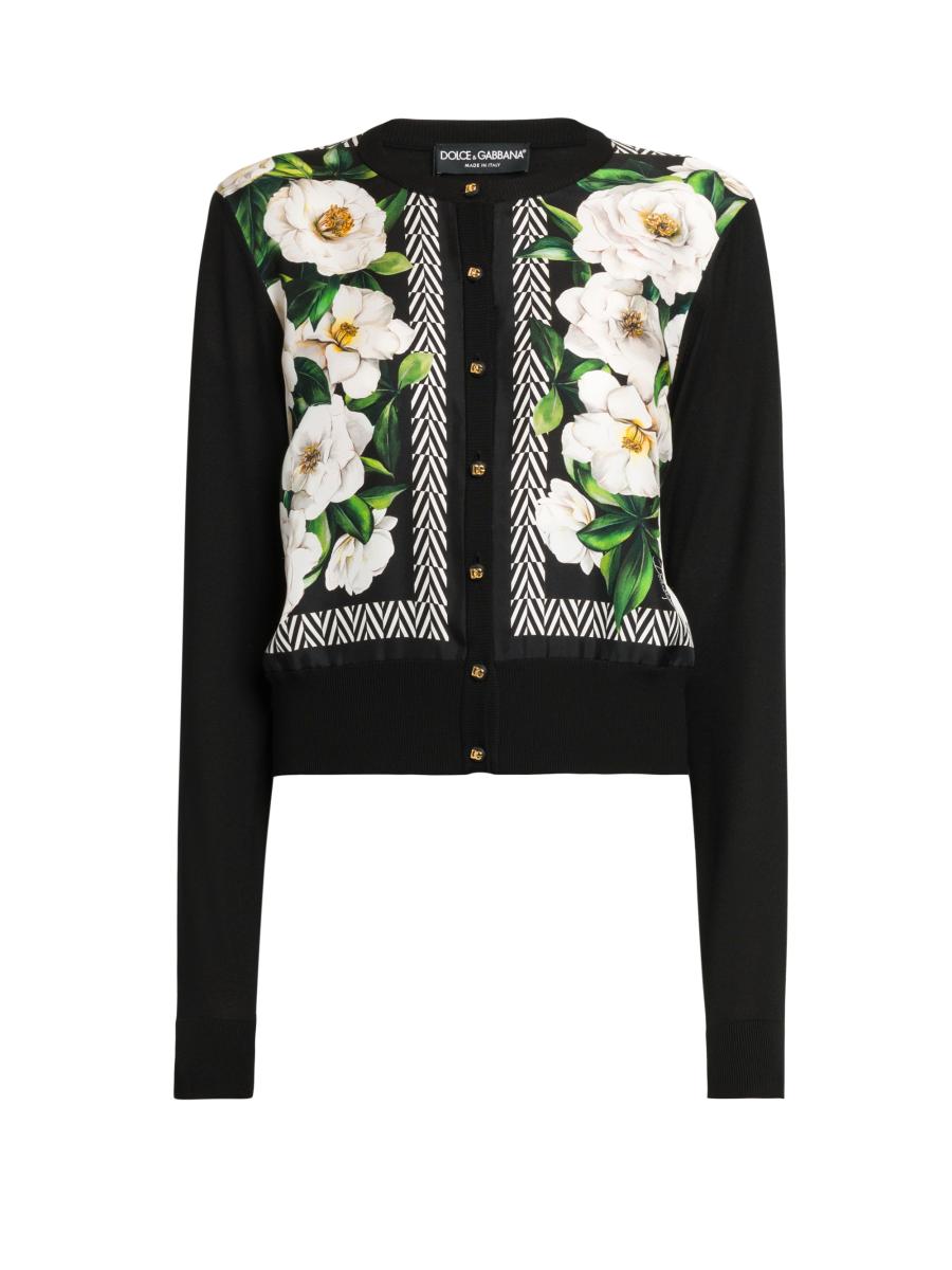 Dolce&Gabbana Gardenia Silk Crewneck Cardigan | Saks Fifth