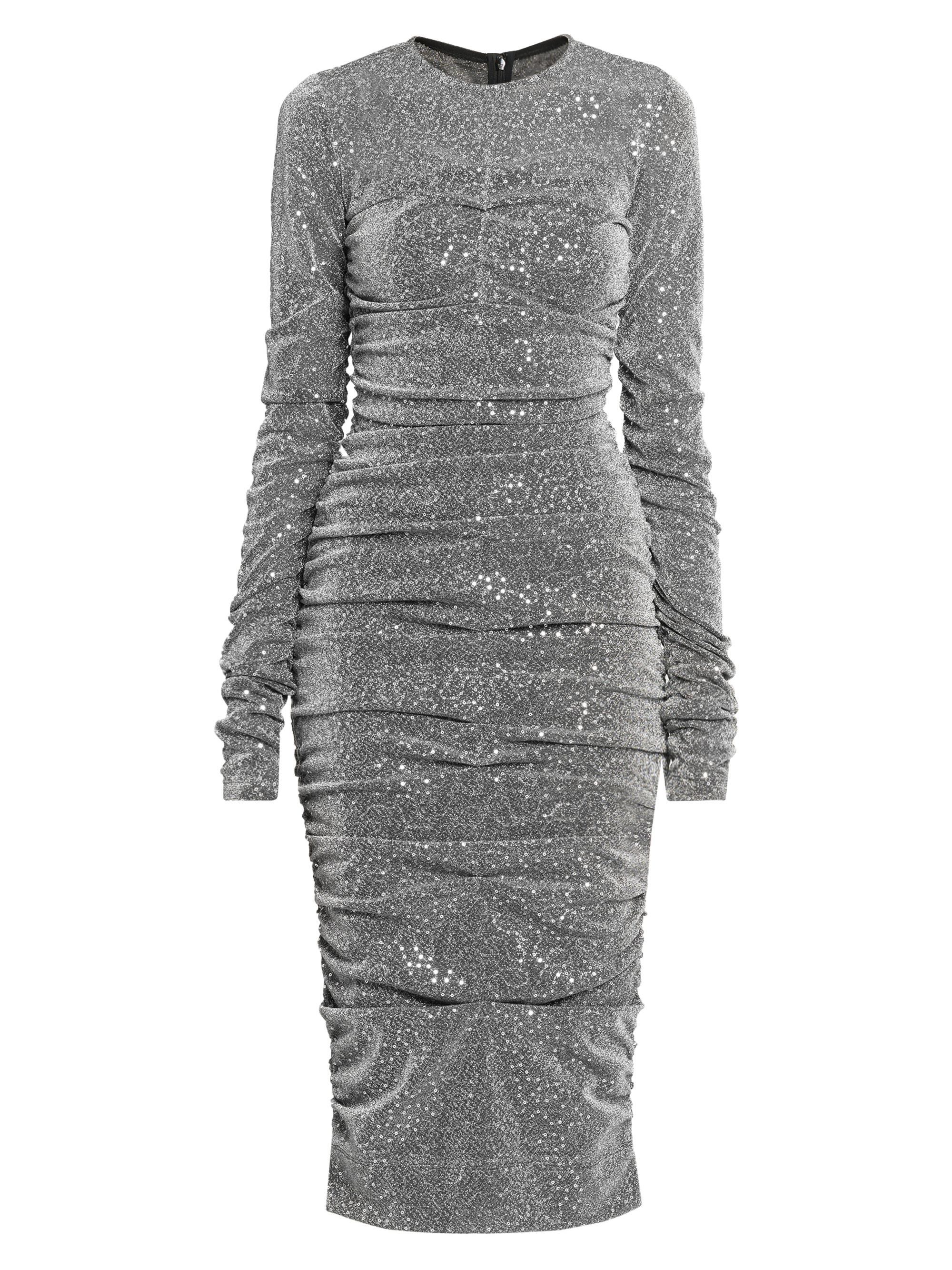 Dolce & Gabbana Women's Sequined Ruched Midi-Dress - Argento