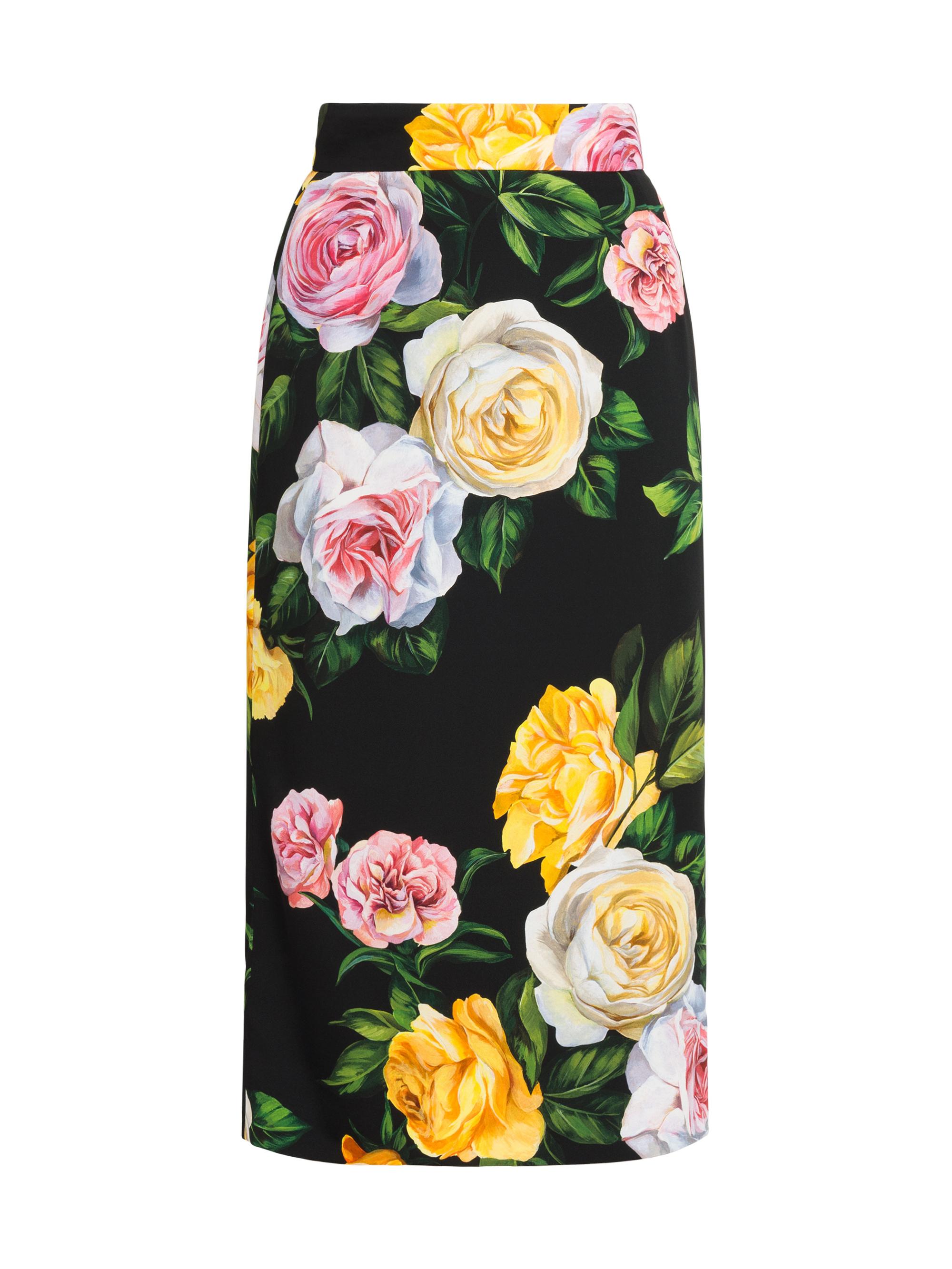 Dolce & Gabbana Women's Floral Stretch-Silk Pencil Skirt - Peonies Roses Nero