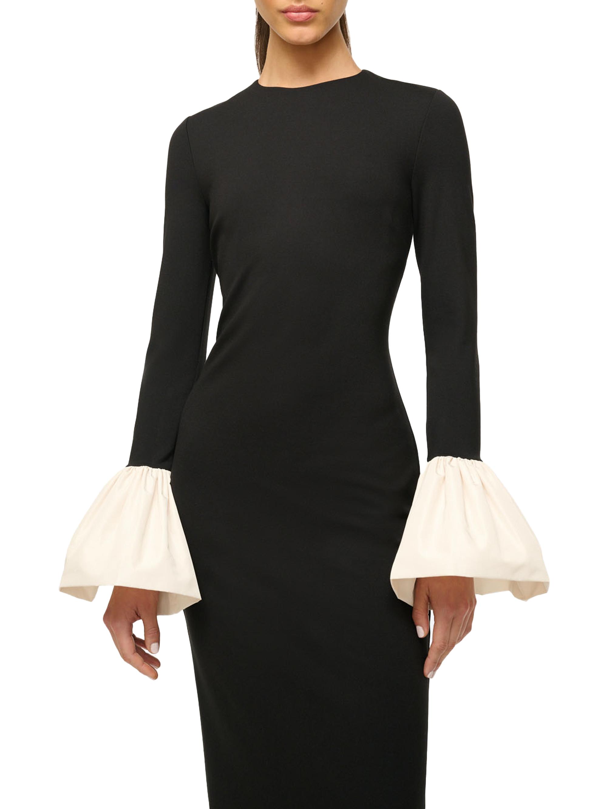 knee length dresses for ladies Bethany Bell Sleeve Square Neck Midi Dress- Black main image 0