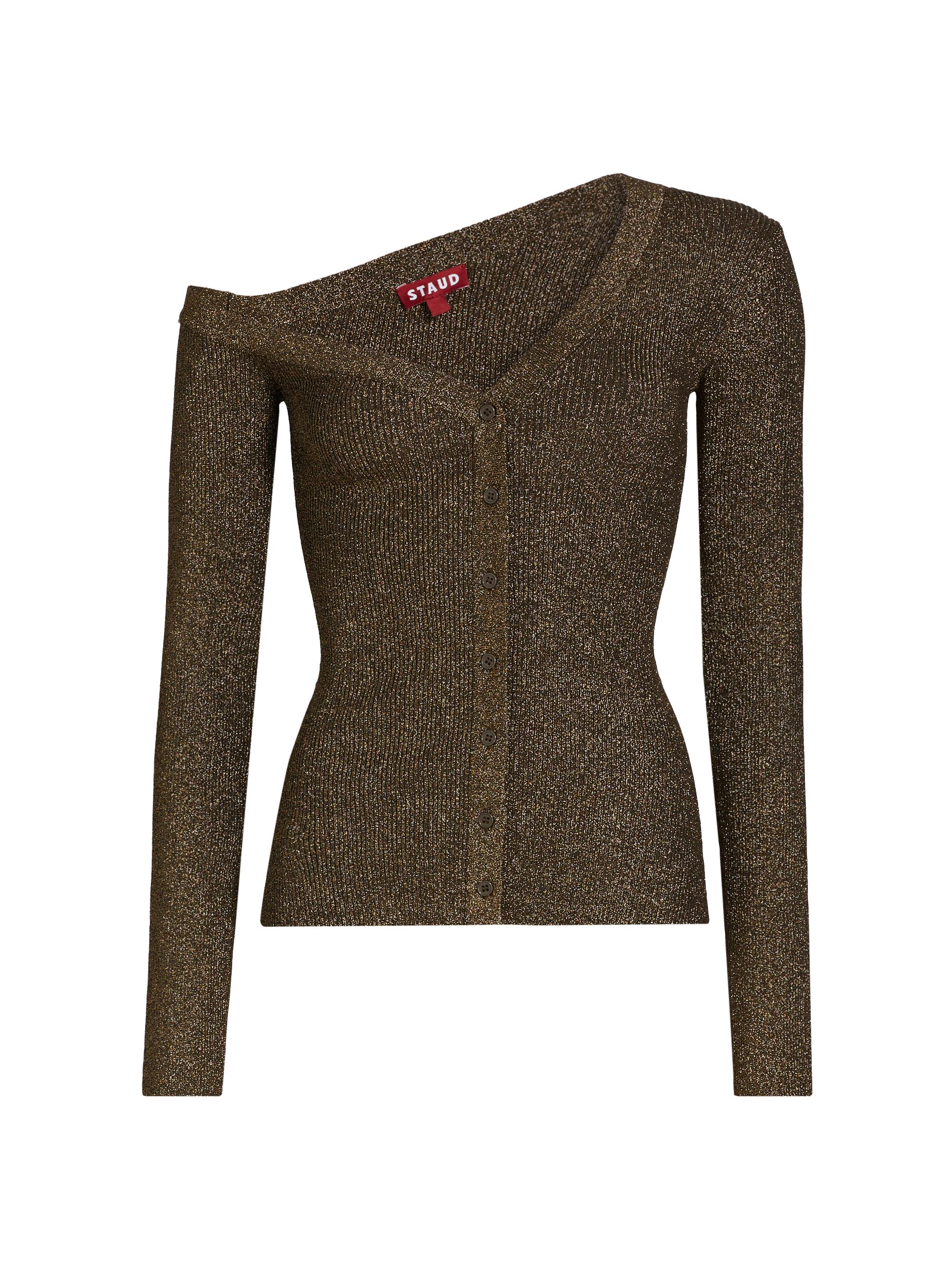 Staud Women's Craftsman One Shoulder Metallic Cardigan - Metallic Gold