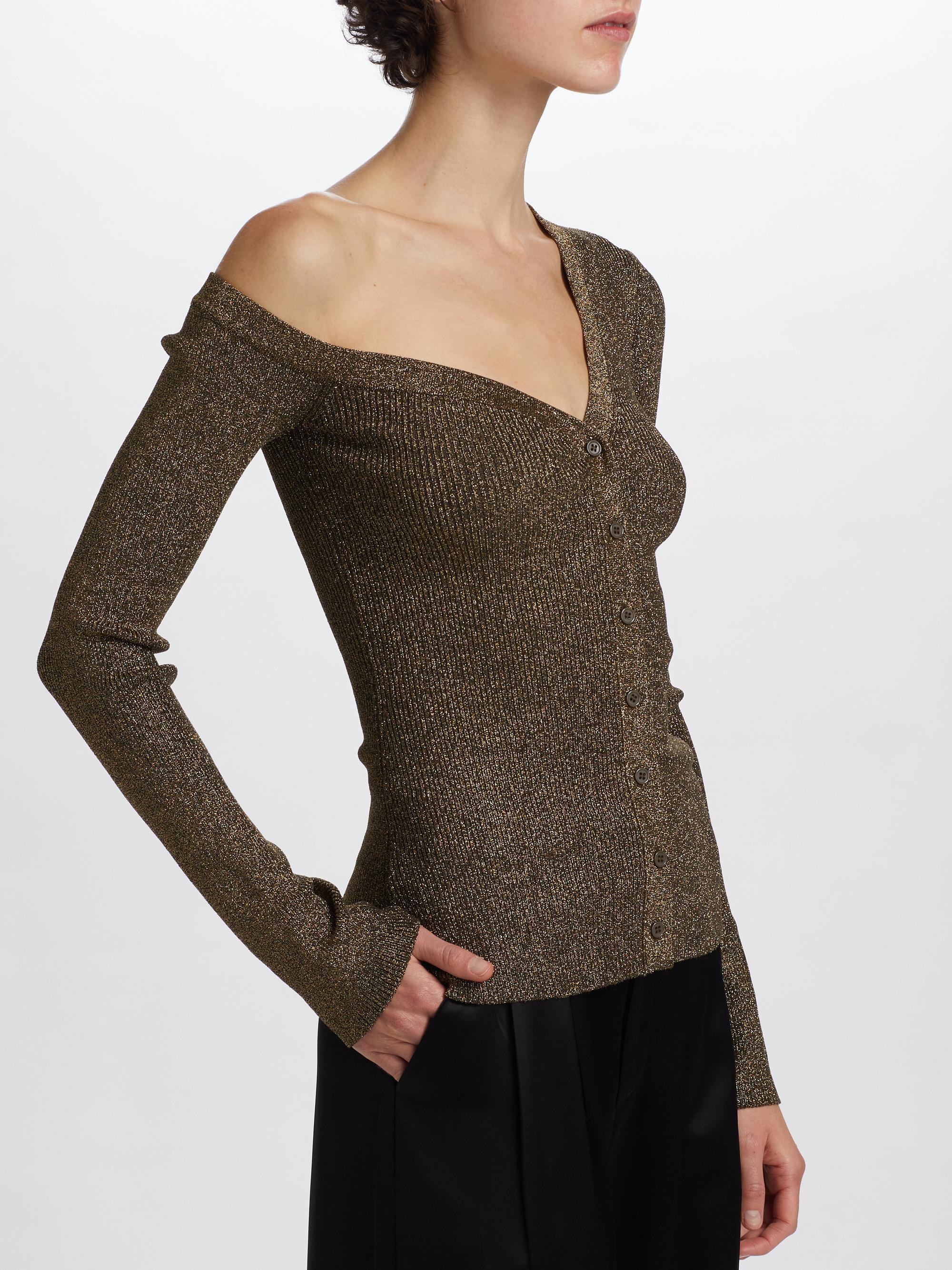 Staud Craftsman One Shoulder Metallic Cardigan | Saks Fifth