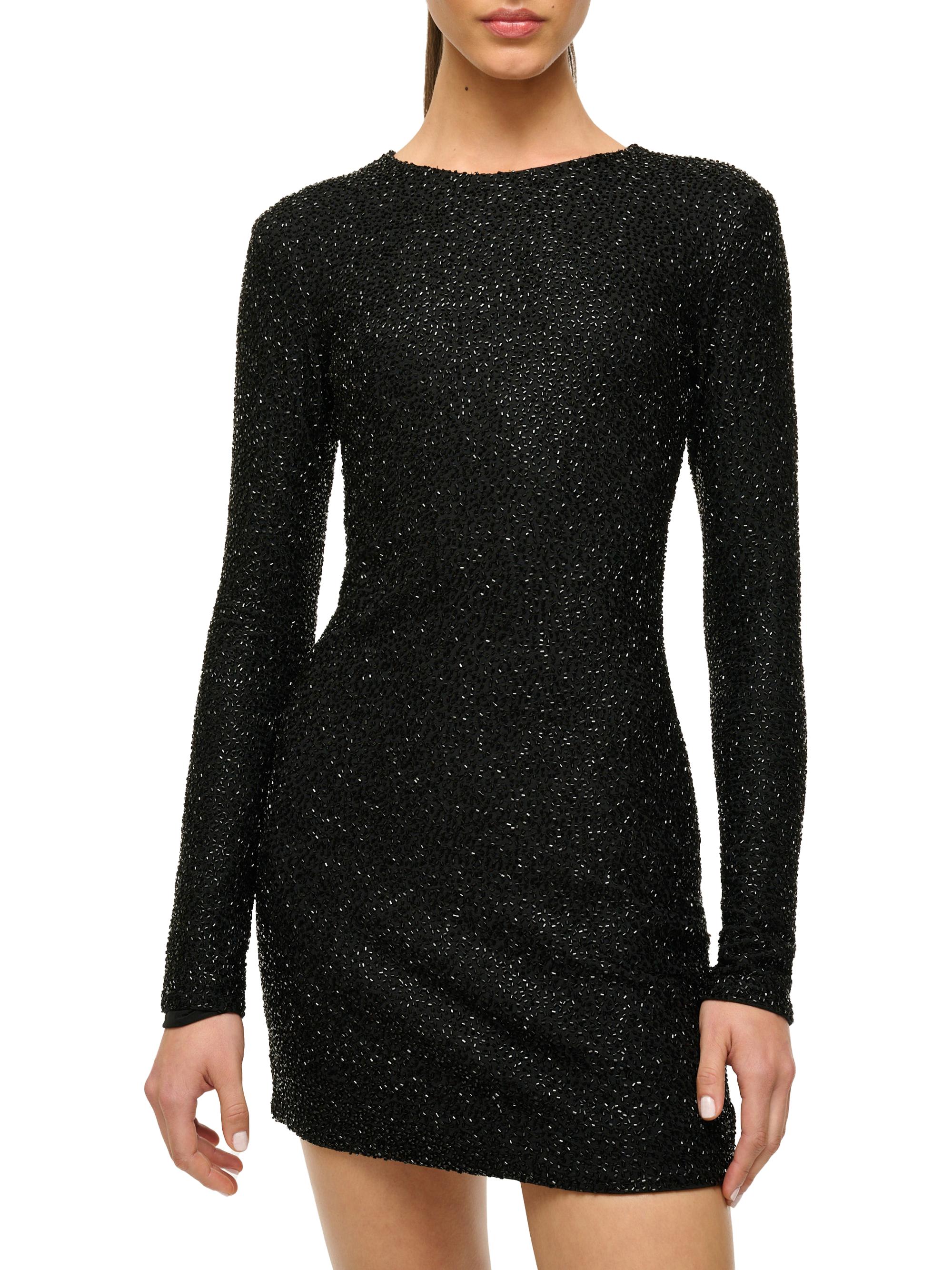 knee length dresses for ladies St Germain Long Sleeve Embellished Mini Dress in Black main image 1