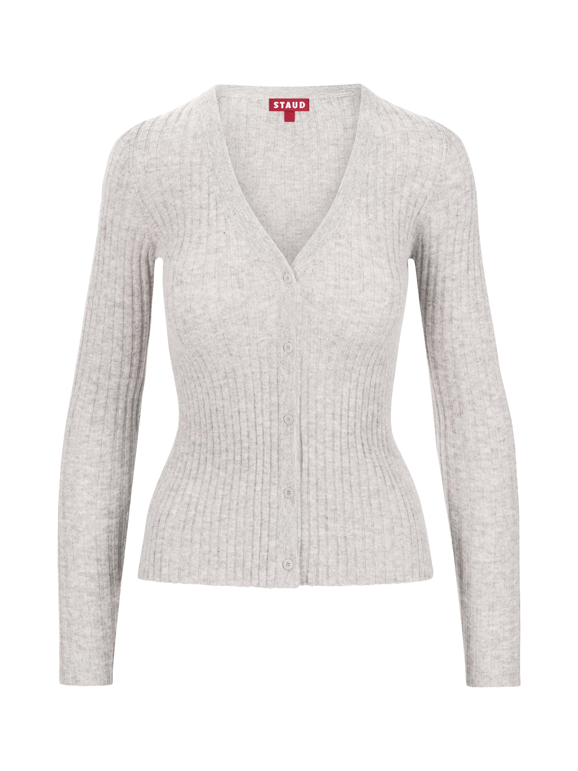 Staud Women's Cargo Rib-Knit V-Neck Cardigan - Heather Grey