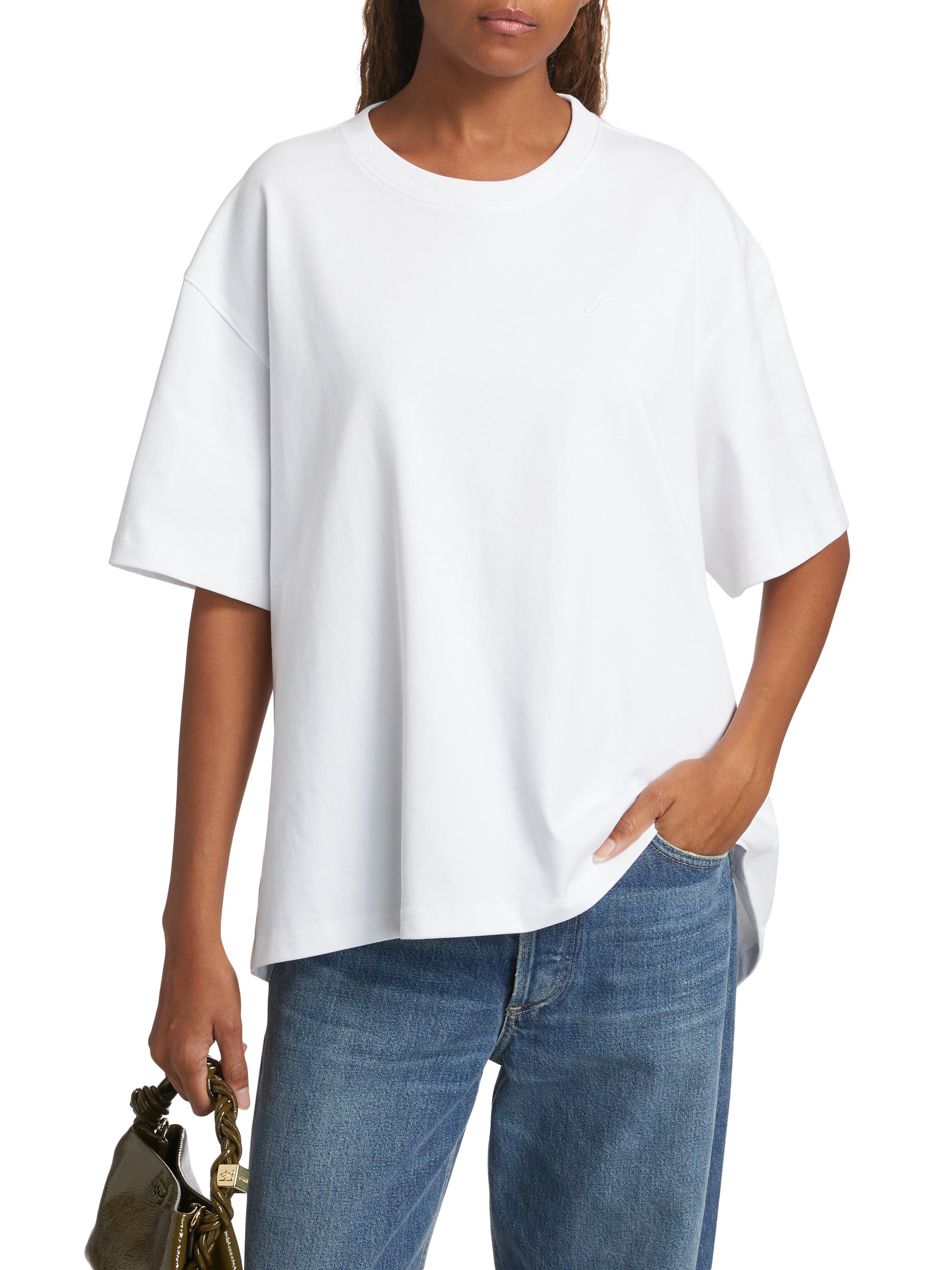 Ganni Heavy Cotton Drop Shoulder Open Back T-Shirt | Saks Fifth Avenue