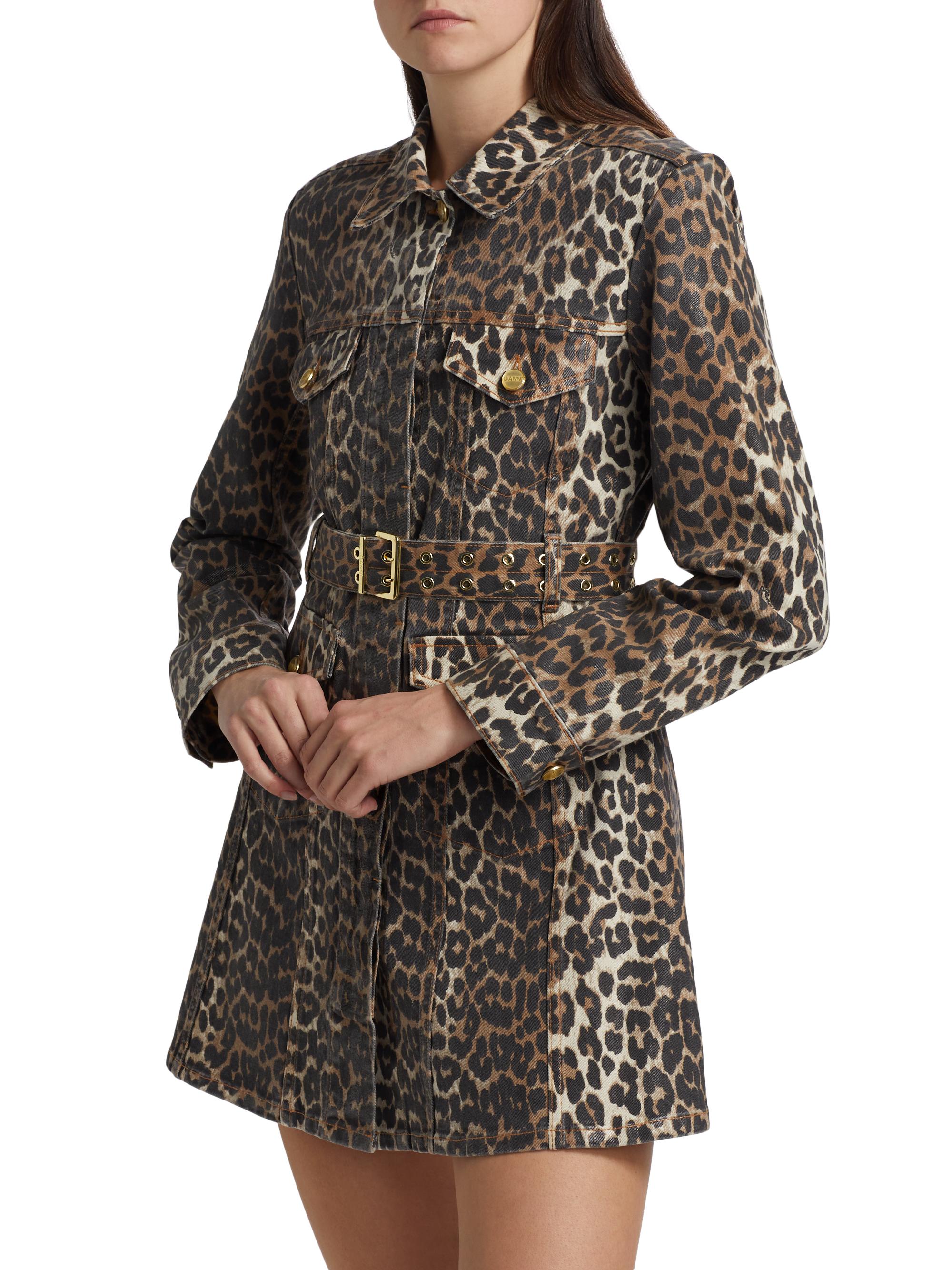 white christmas dresses Leopard Print Denim Shirt Dress main image 0