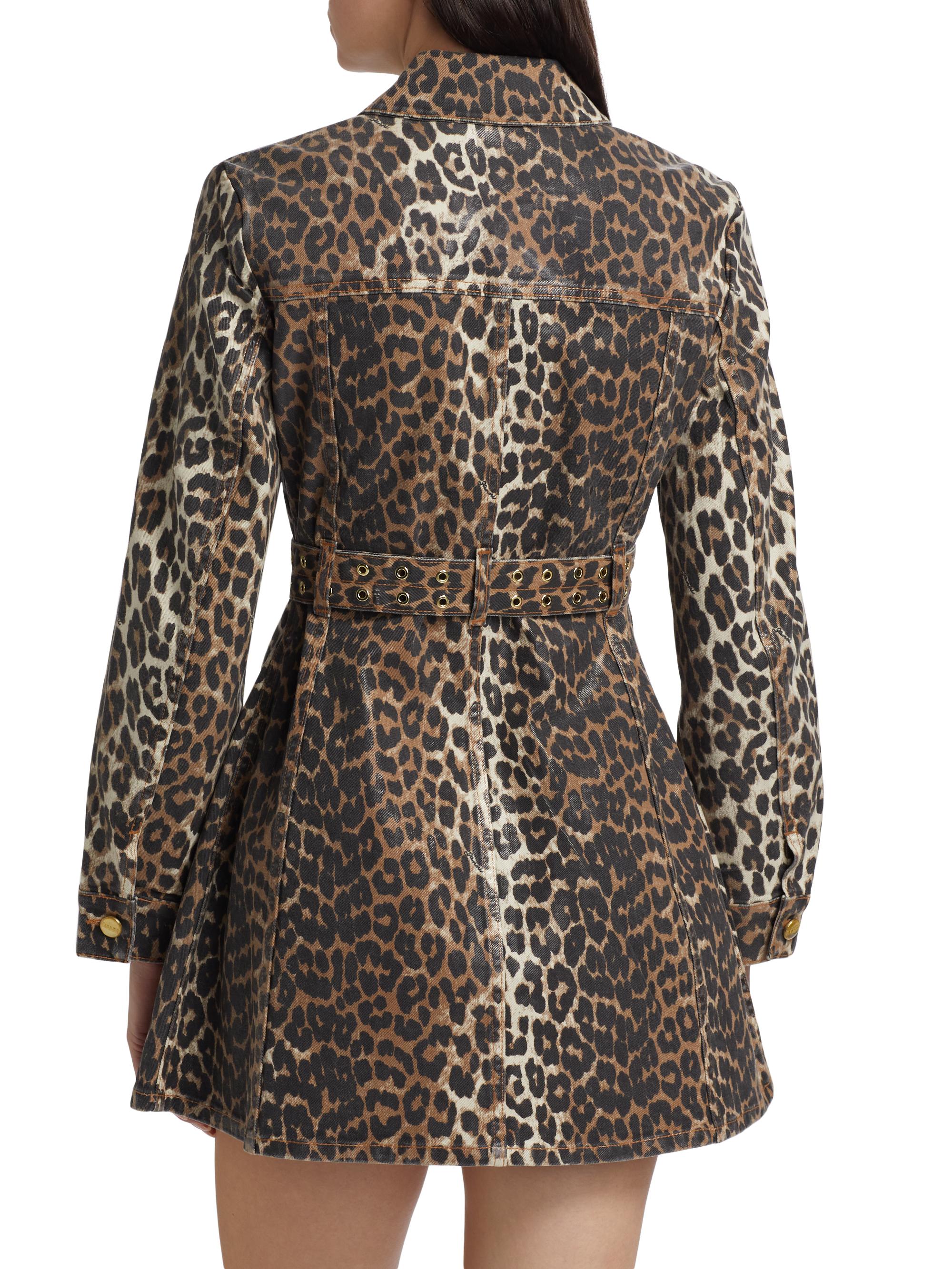 Ganni Leopard Print Denim Mini Shirtdress | Saks Fifth Avenue