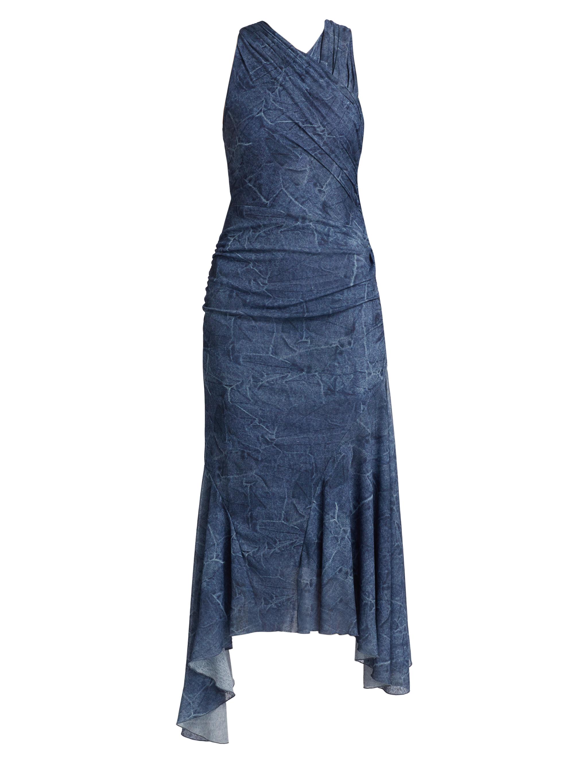 Ganni Marl Mesh Ruched Crossover Midi-Dress