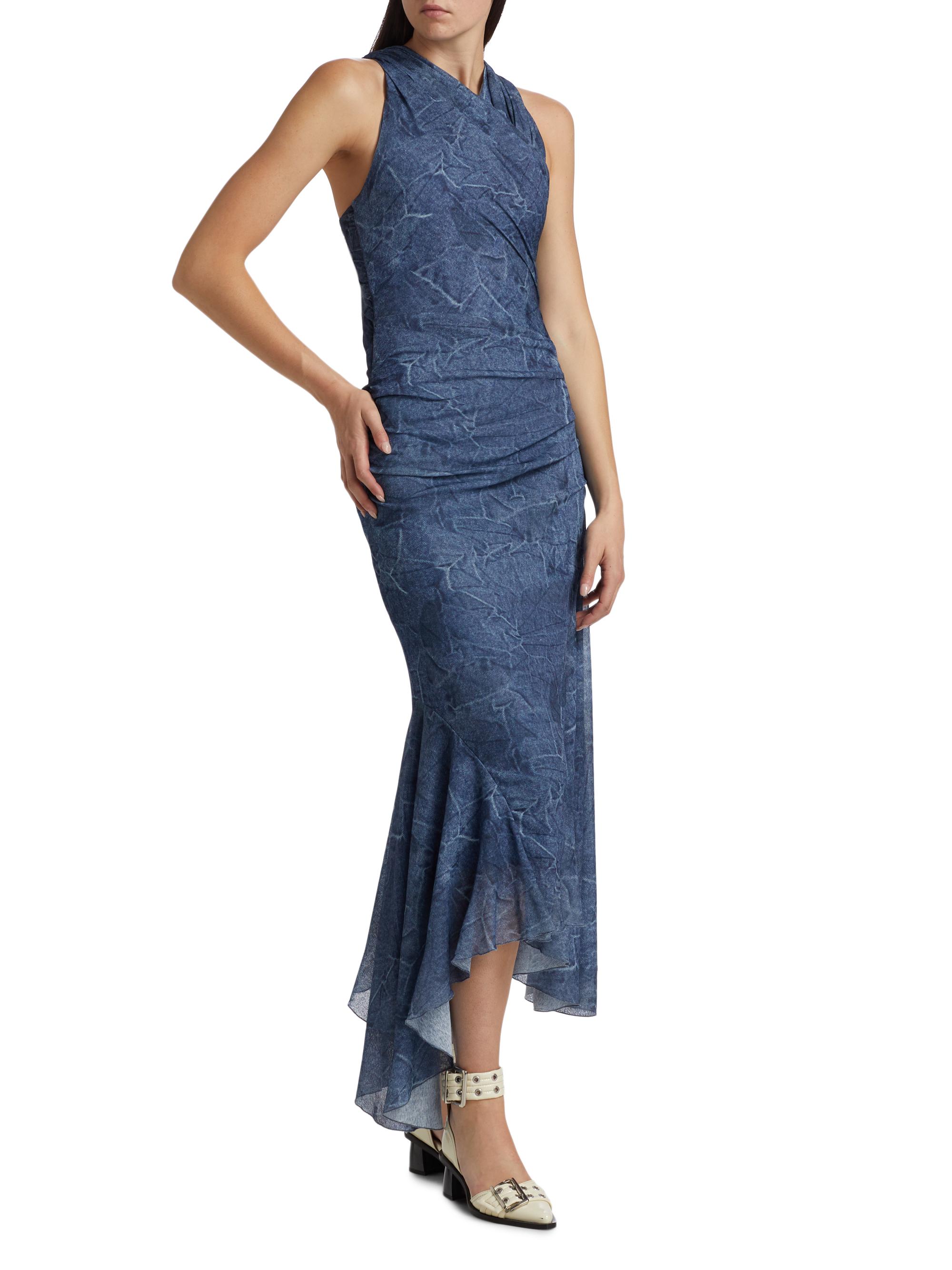Ganni Marl Mesh Ruched Crossover Midi-Dress | Saks Fifth Avenue