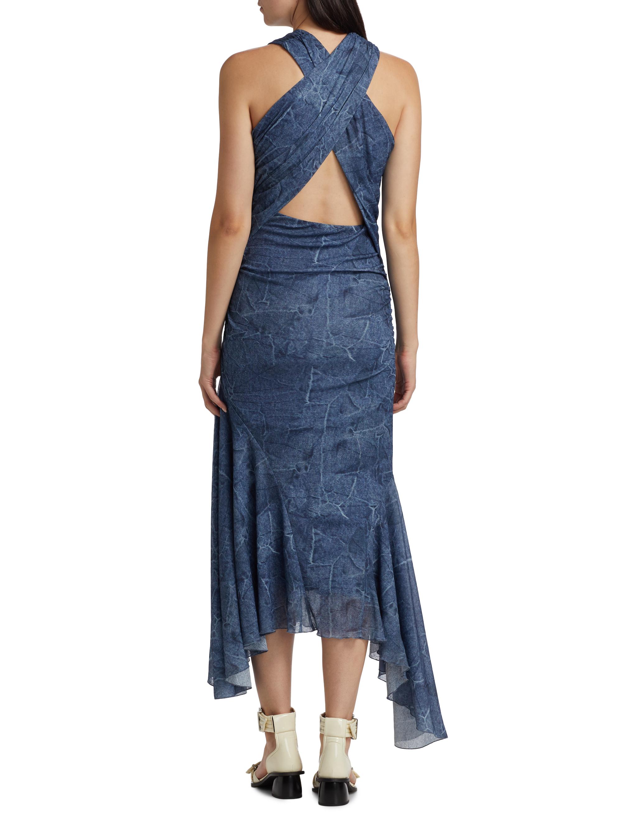 Ganni Marl Mesh Ruched Crossover Midi-Dress | Saks Fifth Avenue