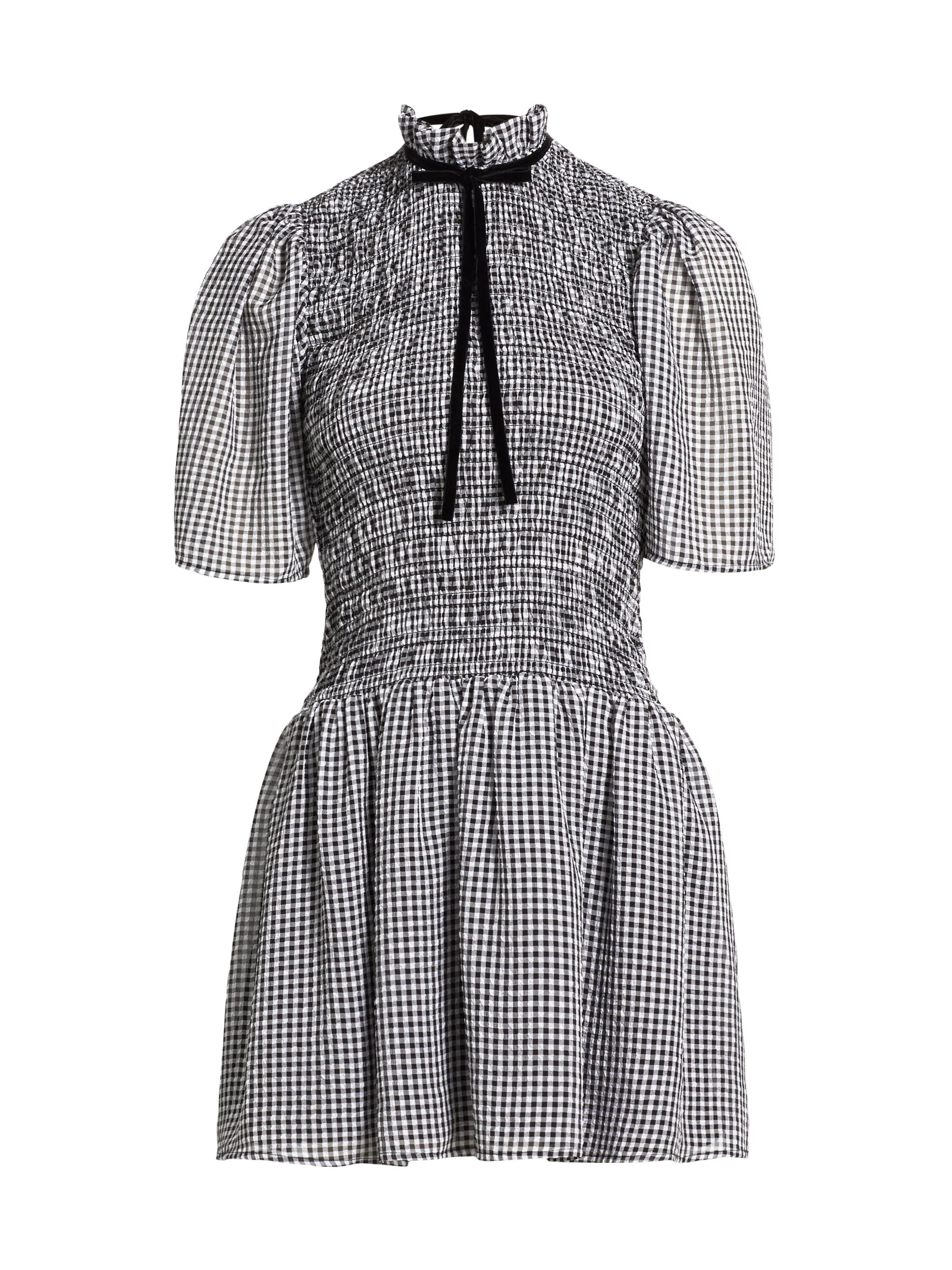 ganni green gingham dress Seersucker Check Gathered U-Neck Midi Dress in Lagoon main image 0